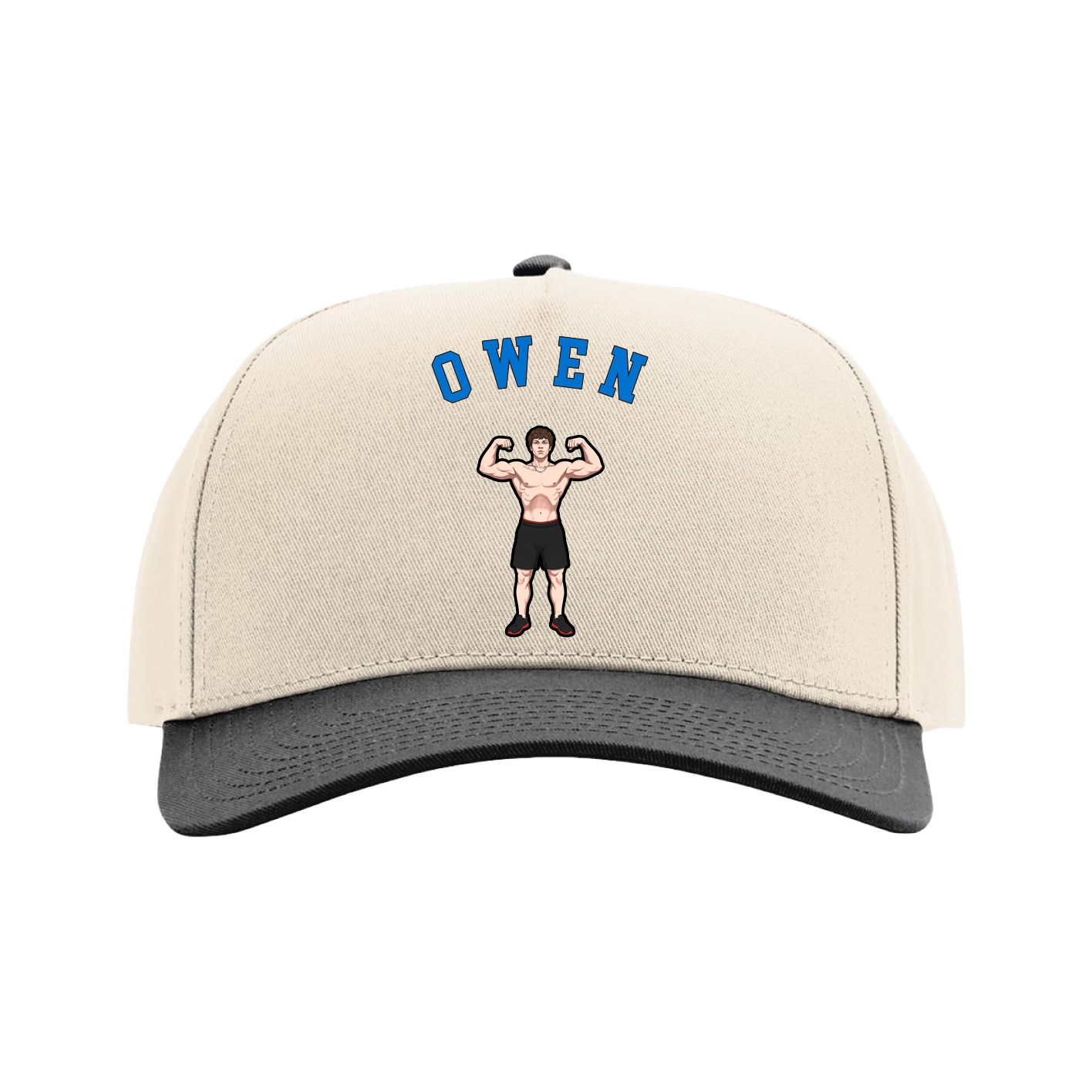 Full Fabric Five-Panel Champ Cap — Shirsey Arch in Cream/Black