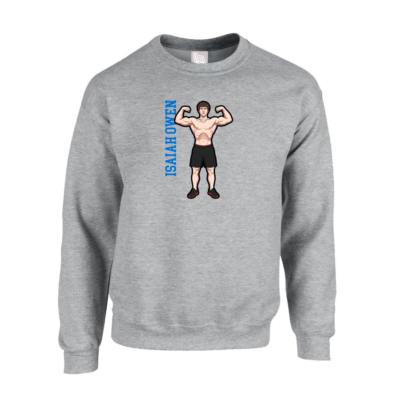 Fleece Crew — Name Vertical in Grey