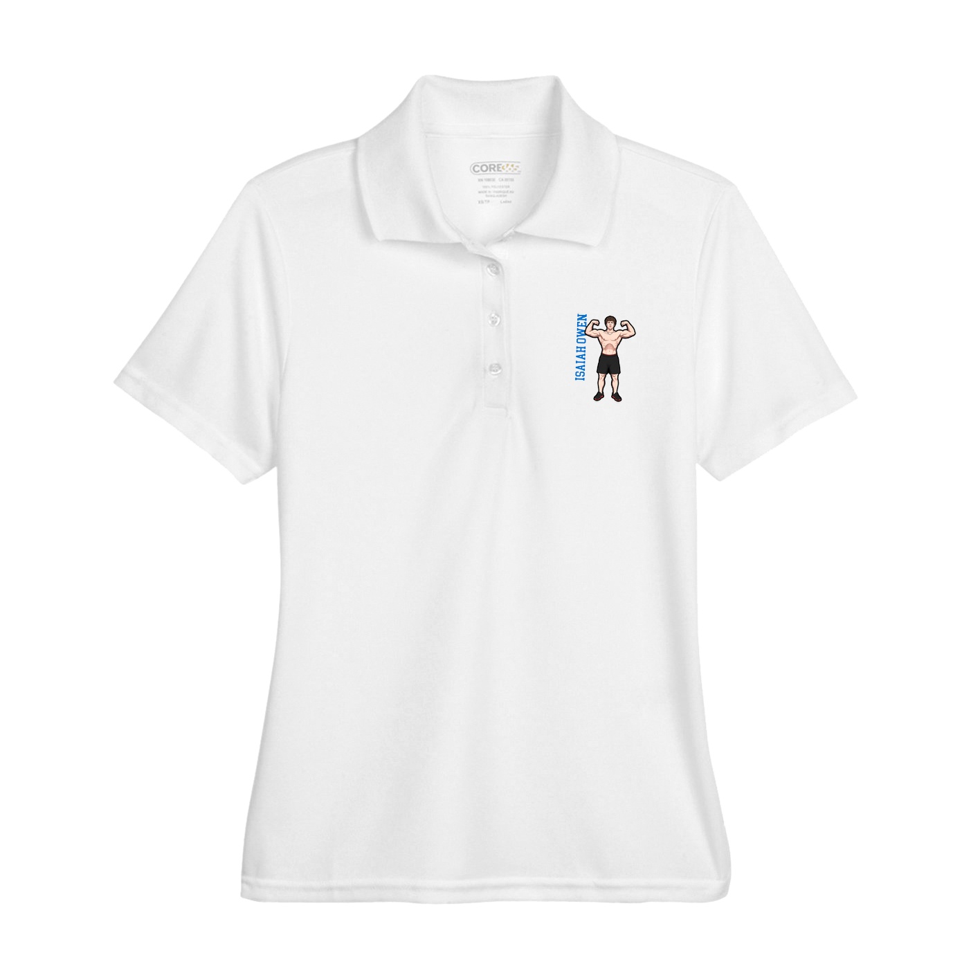Womens Performance Polo — Name Vertical in White