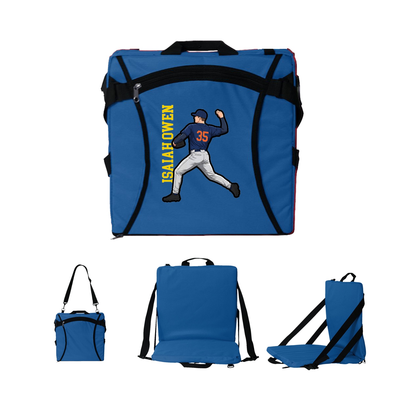 Folding Stadium Seat — Name Vertical in Royal
