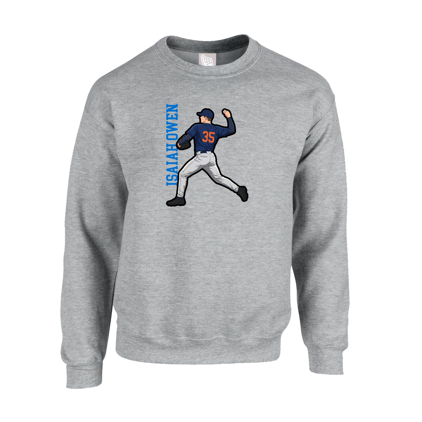 Fleece Crew — Name Vertical in Grey