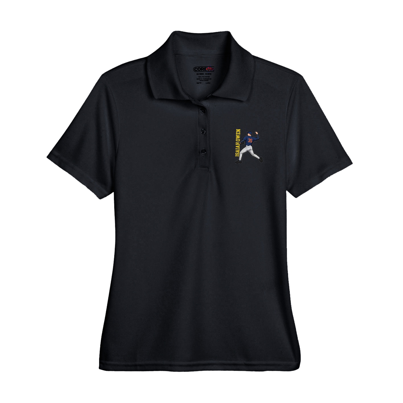 Womens Performance Polo — Name Vertical in Black