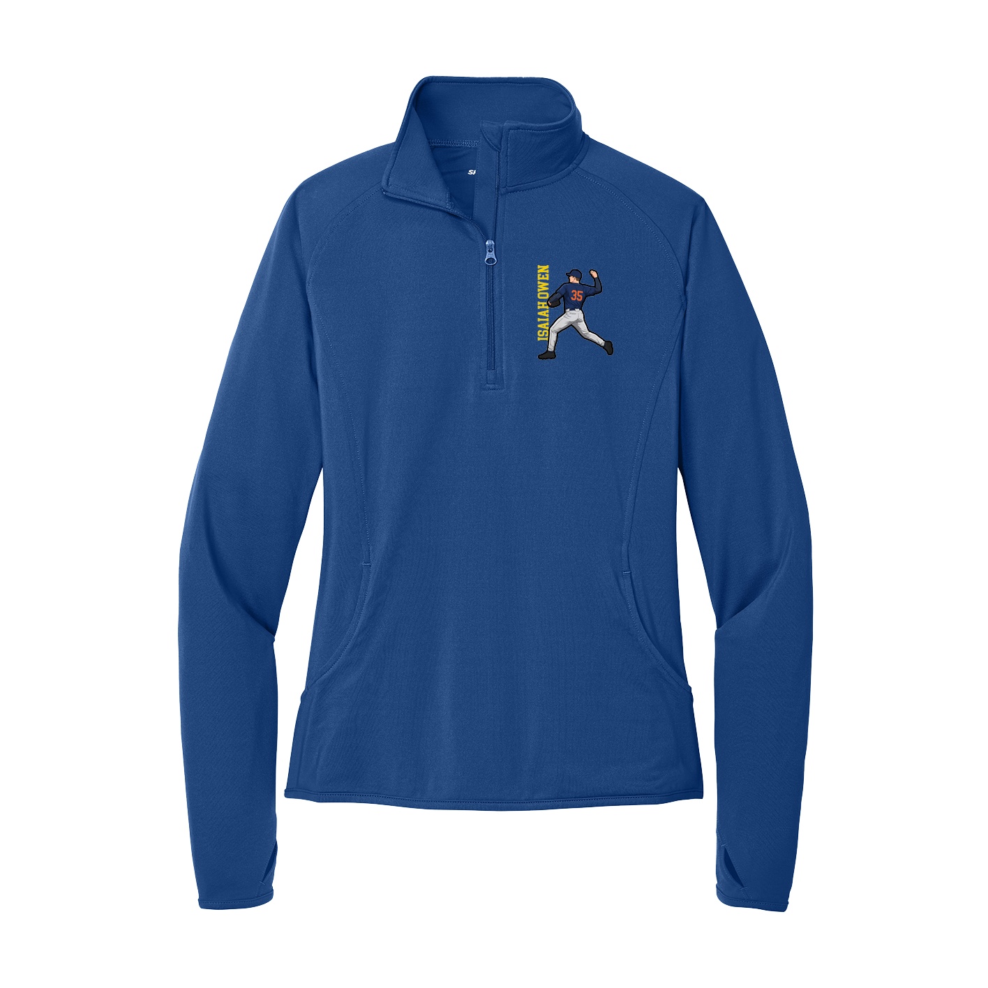 Women's Q-Zip Pullover — Name Vertical in Royal