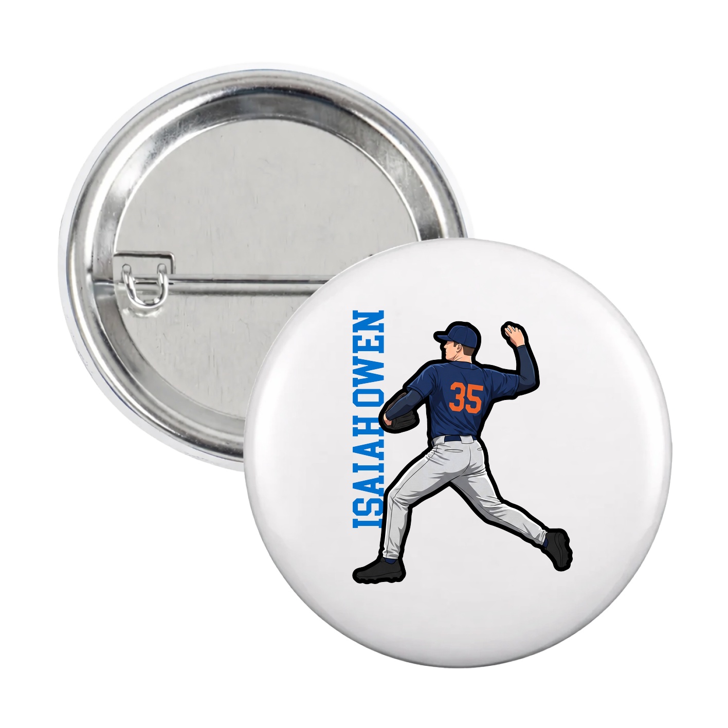 Game Day Button — Name Vertical in White