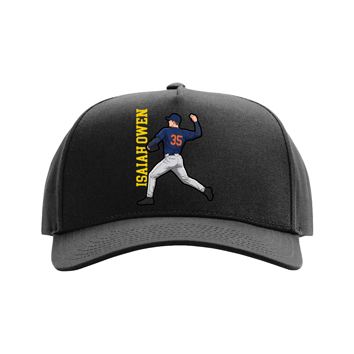 Full Fabric Five-Panel Champ Cap — Name Vertical in Black
