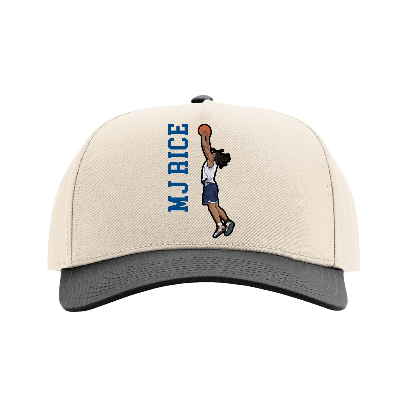 Full Fabric Five-Panel Champ Cap — Name Vertical in Cream/Black