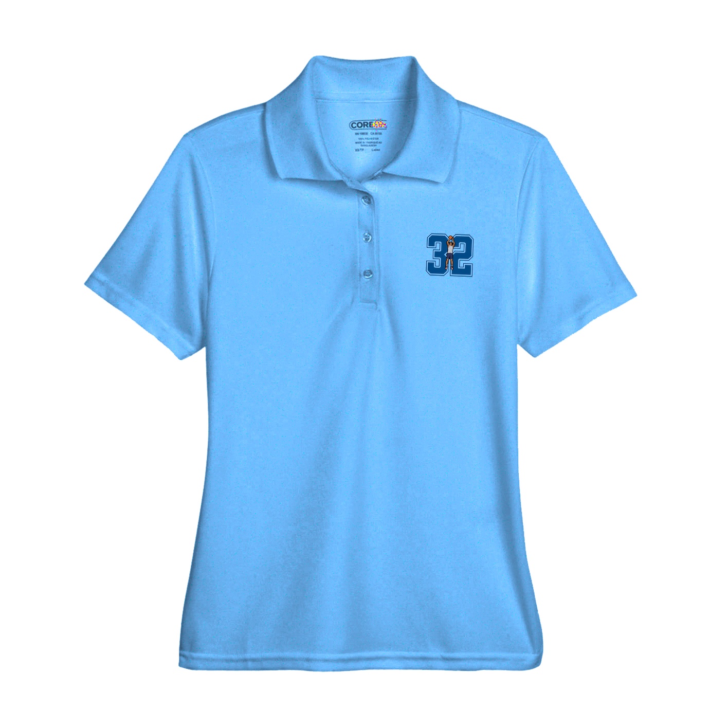 Womens Performance Polo — Number in Light Blue