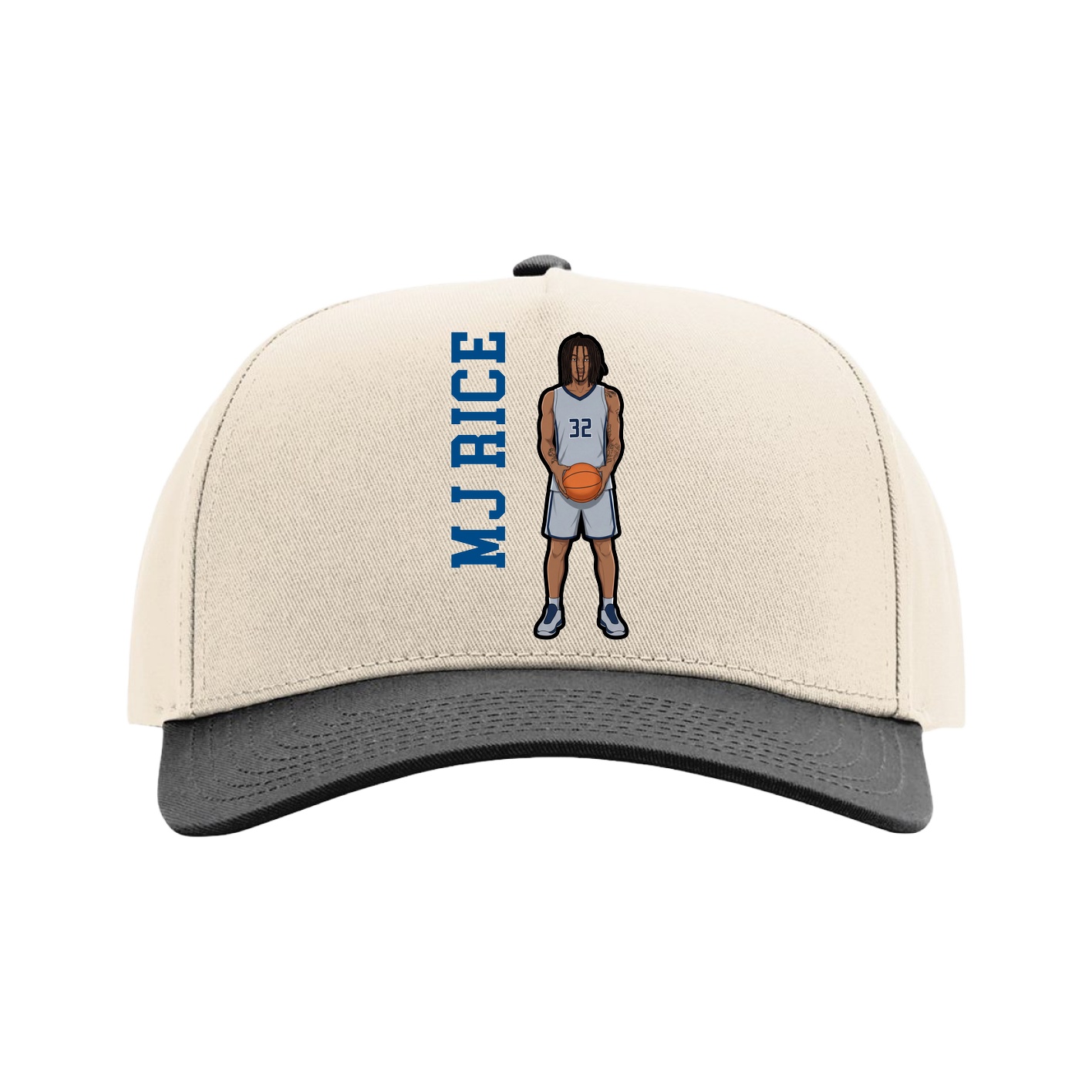 Full Fabric Five-Panel Champ Cap — Name Vertical in Cream/Black