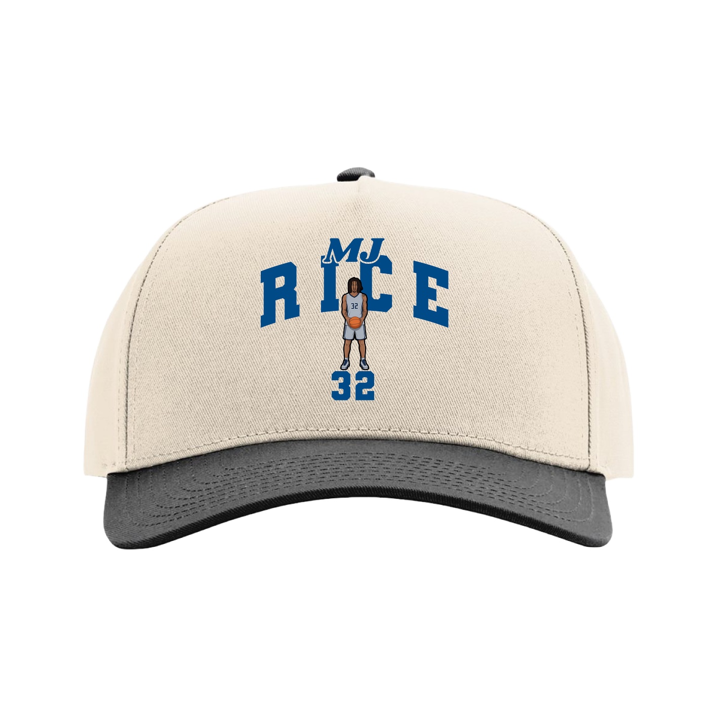 Full Fabric Five-Panel Champ Cap — Signature Arch in Cream/Black