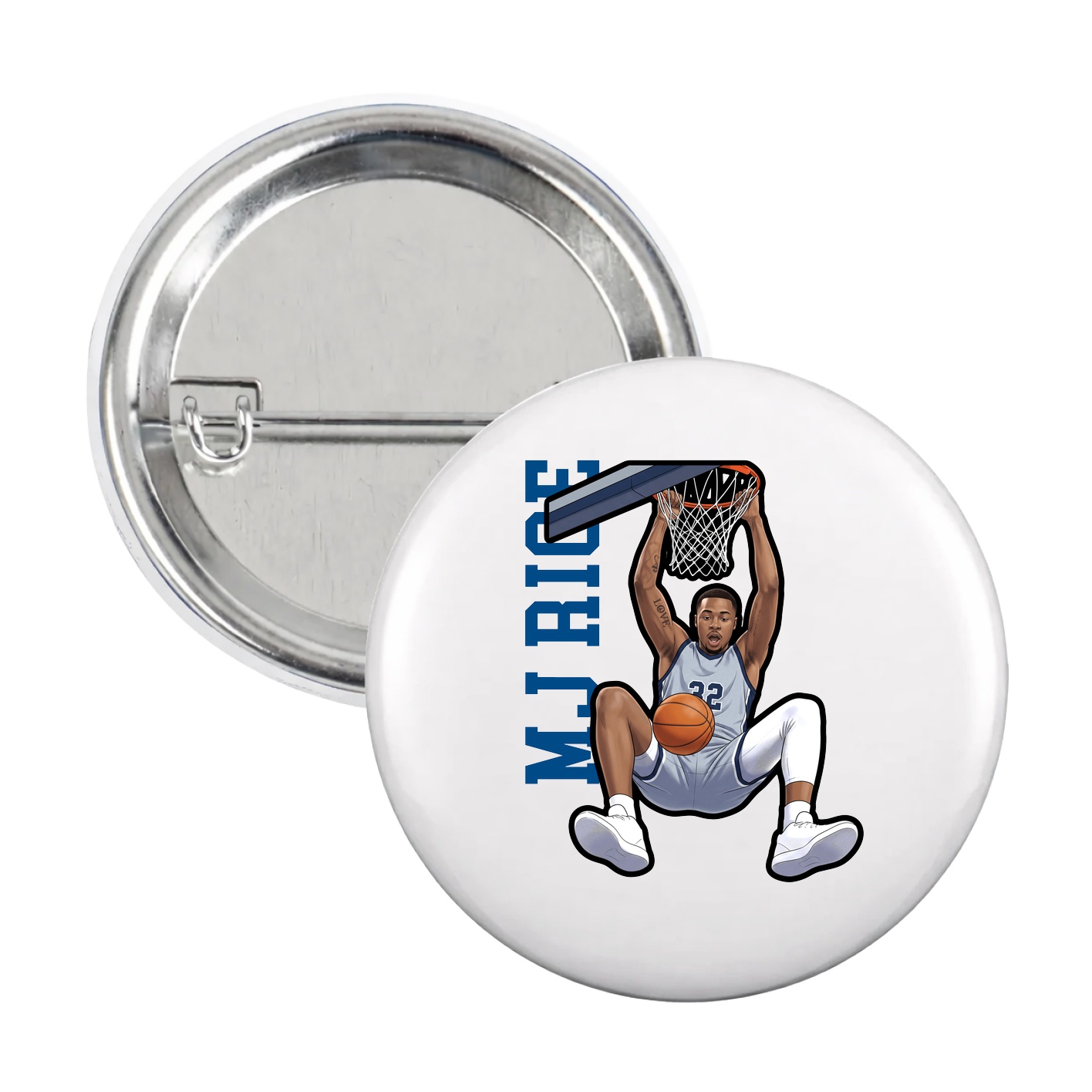 Game Day Button — Name Vertical in White