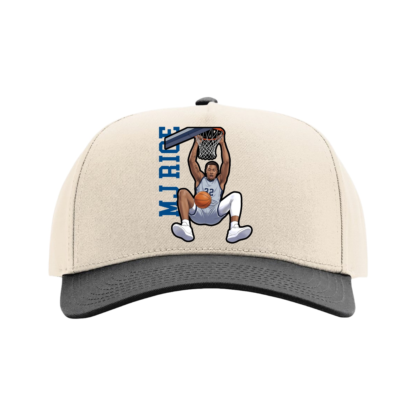 Full Fabric Five-Panel Champ Cap — Name Vertical in Cream/Black