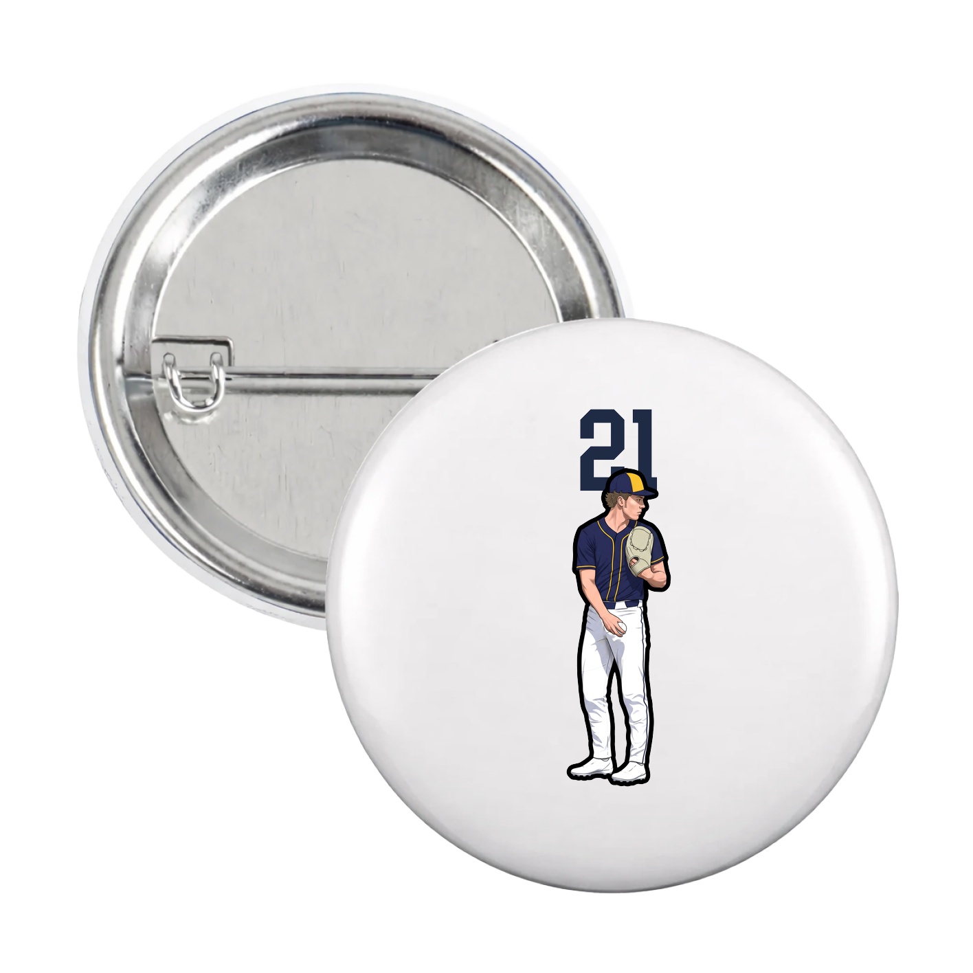 Game Day Button — Number Top in White