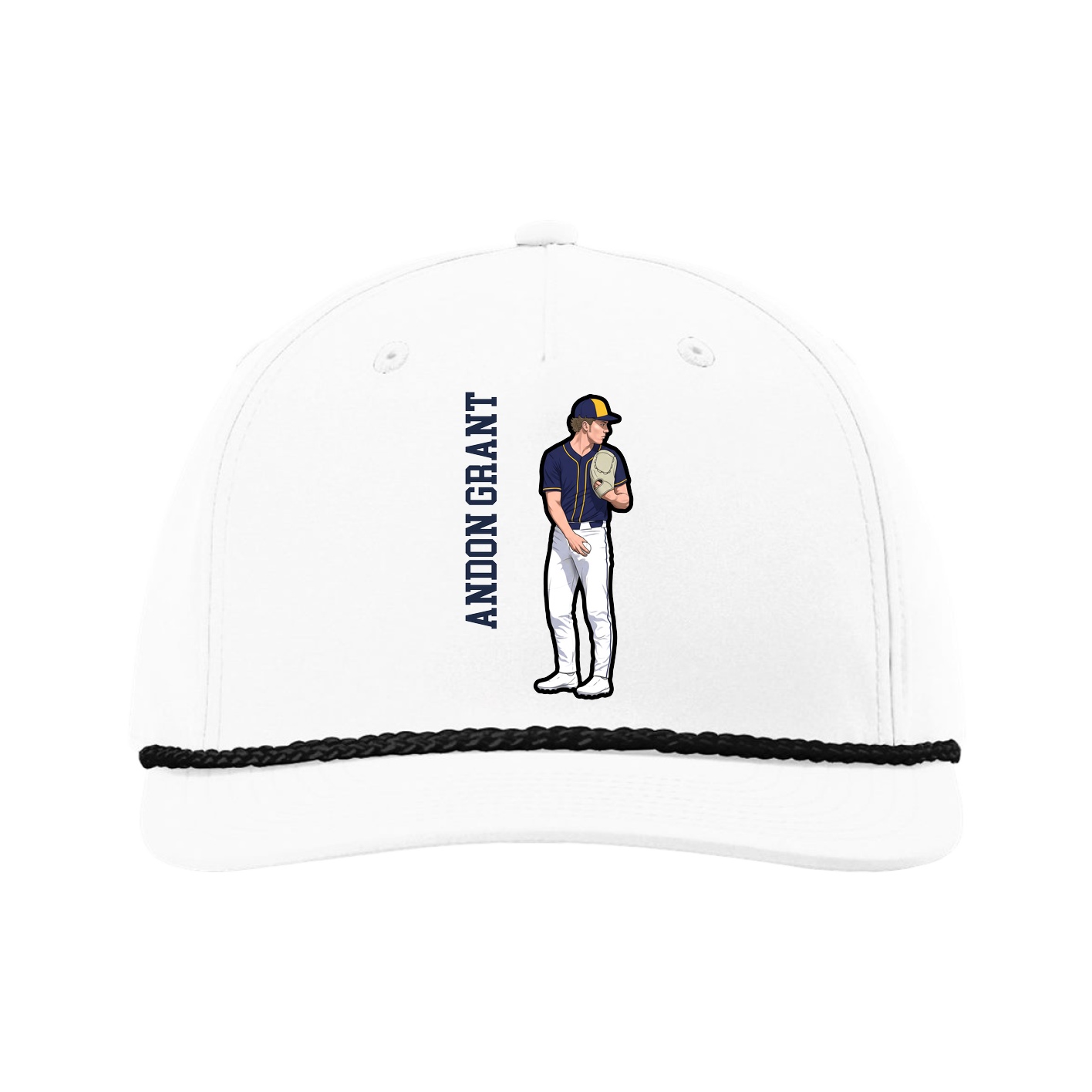 Five-Panel Classic Rope Cap — Name Vertical in White