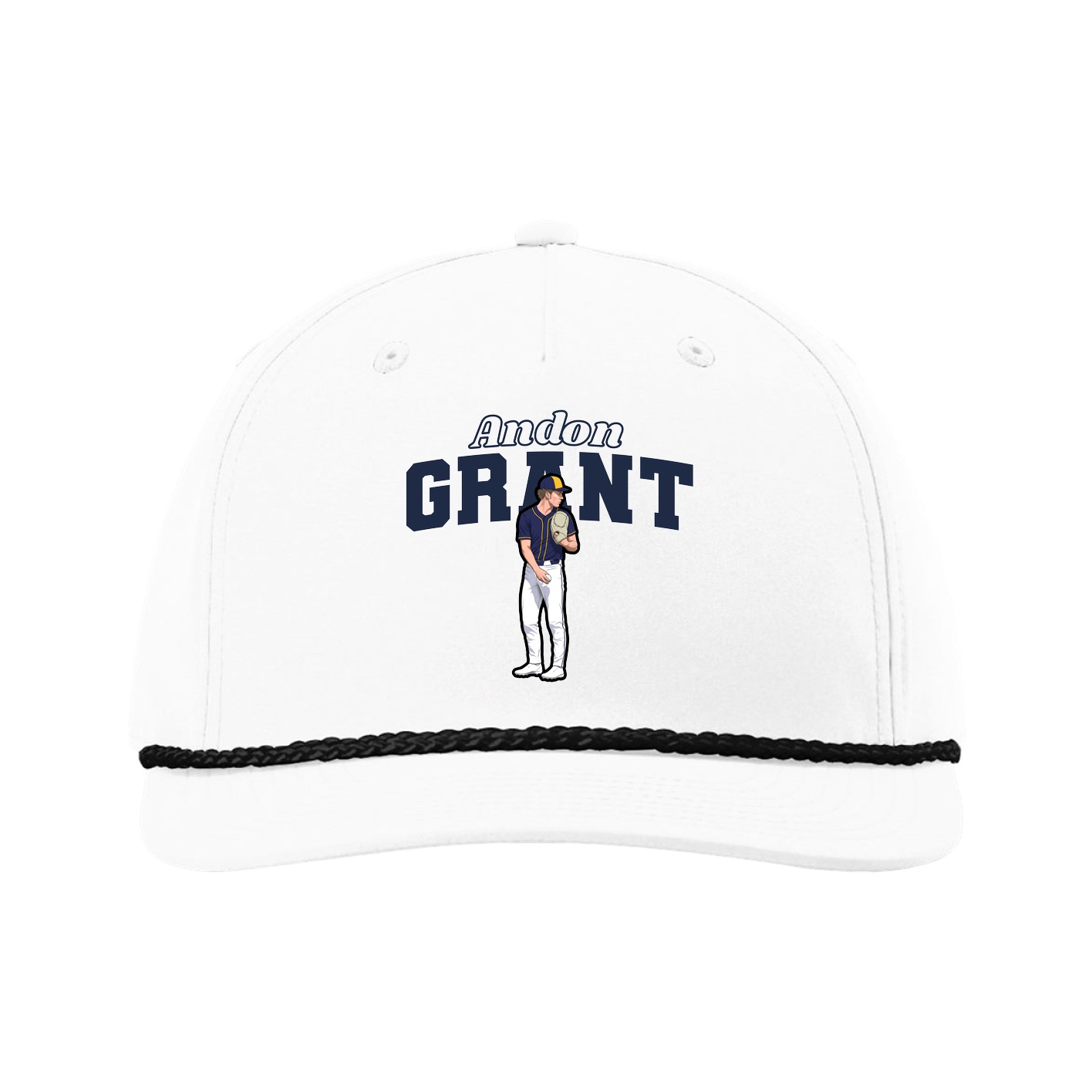 Five-Panel Classic Rope Cap — Name Arch in White