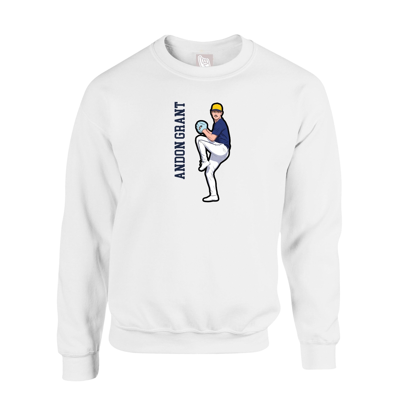 Fleece Crew — Name Vertical in White