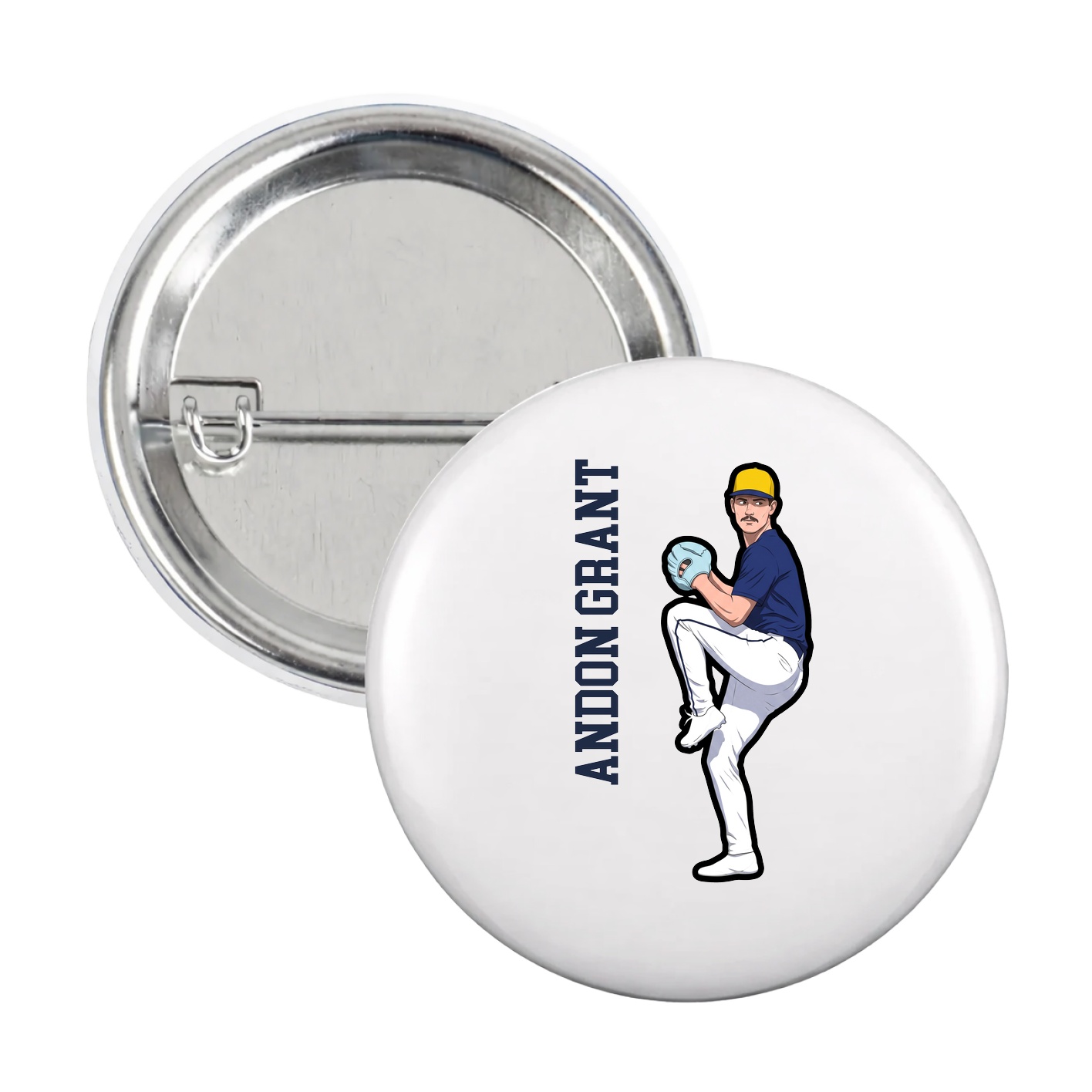Game Day Button — Name Vertical in White