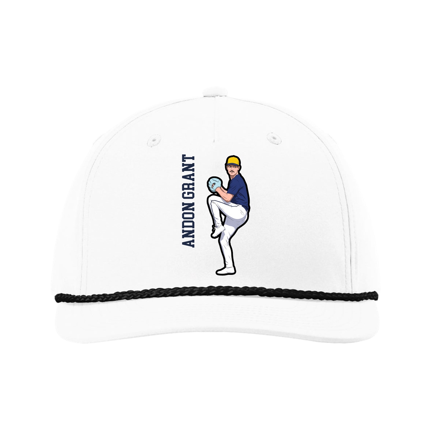 Five-Panel Classic Rope Cap — Name Vertical in White