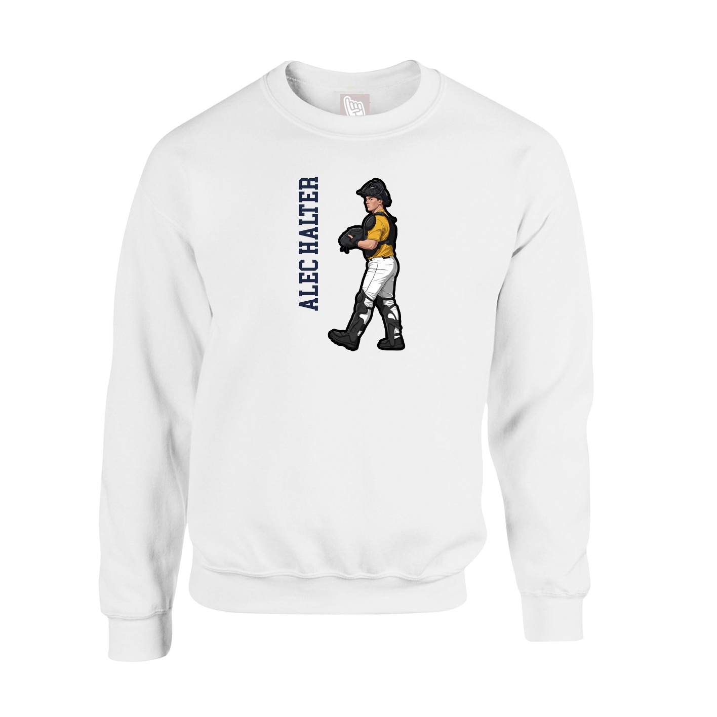 Fleece Crew — Name Vertical in White