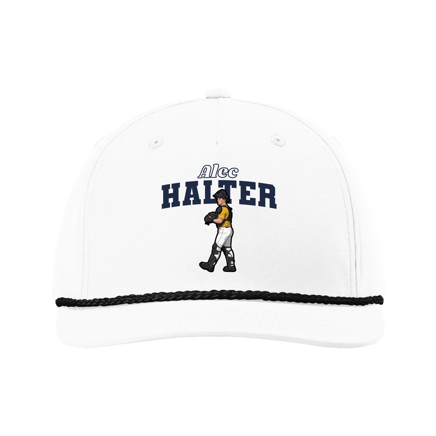 Five-Panel Classic Rope Cap — Name Arch in White