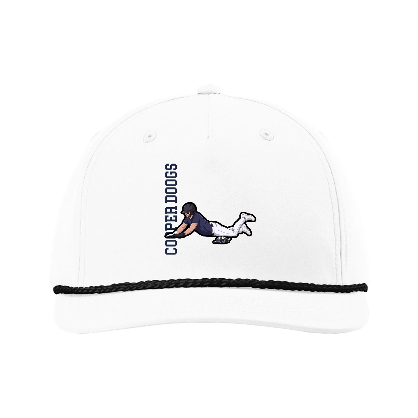 Five-Panel Classic Rope Cap — Name Vertical in White