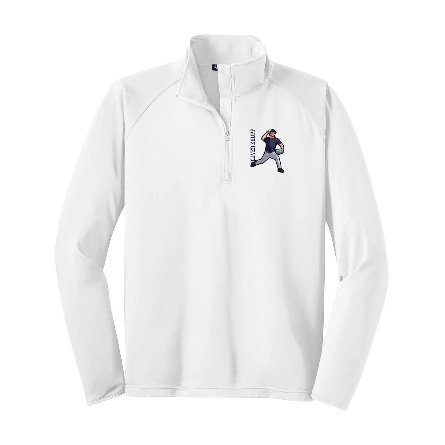 Q-Zip Pullover — Name Vertical in White