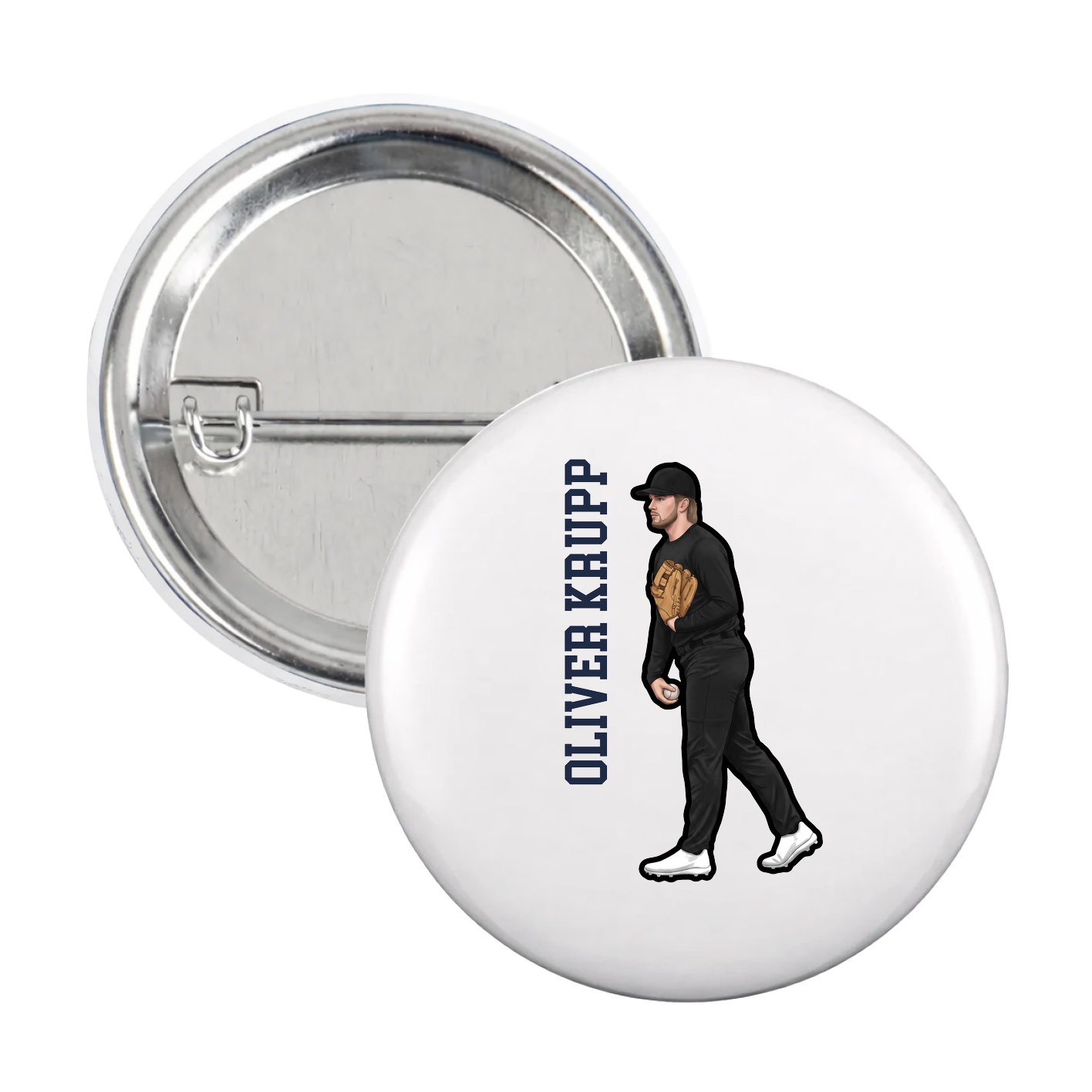 Game Day Button — Name Vertical in White