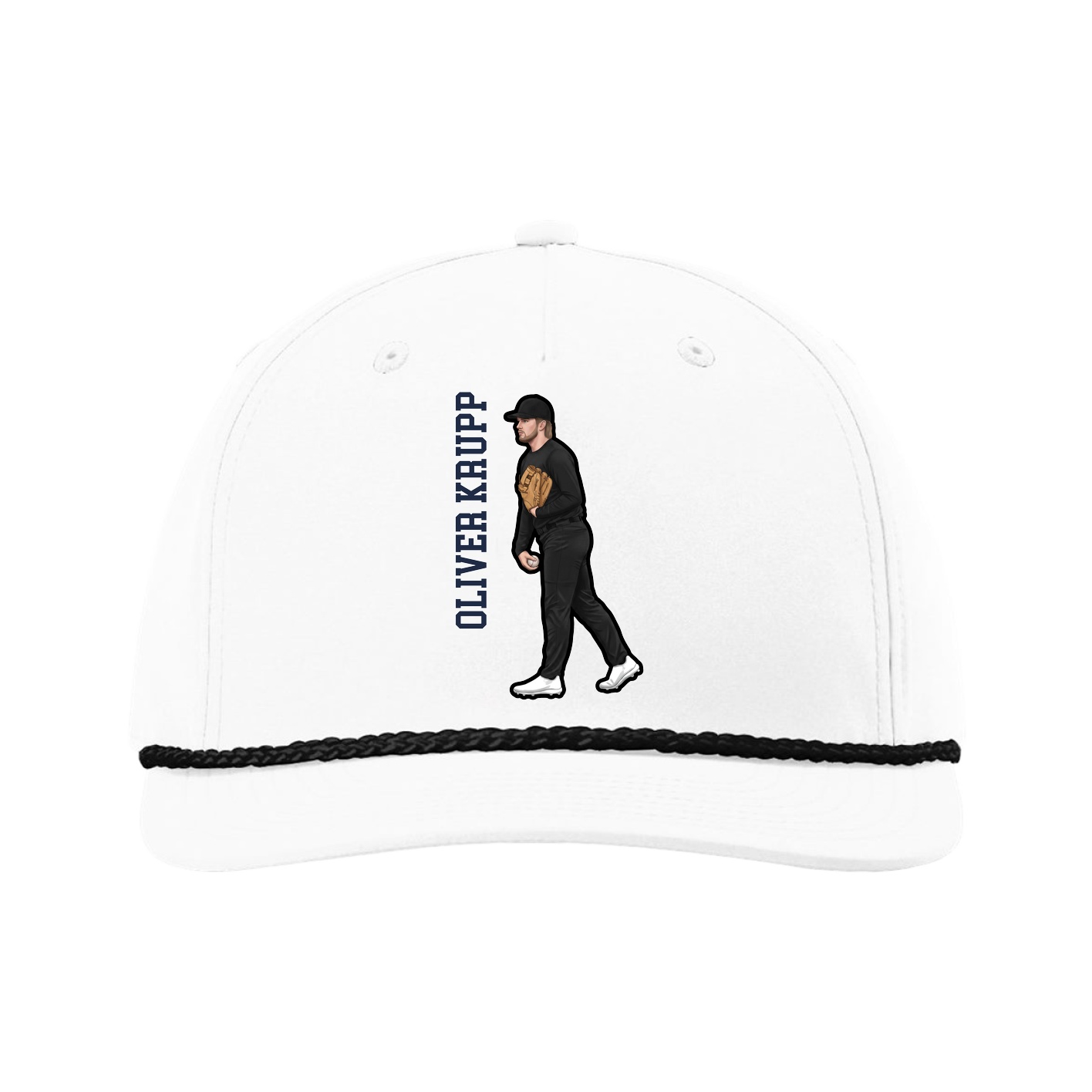 Five-Panel Classic Rope Cap — Name Vertical in White