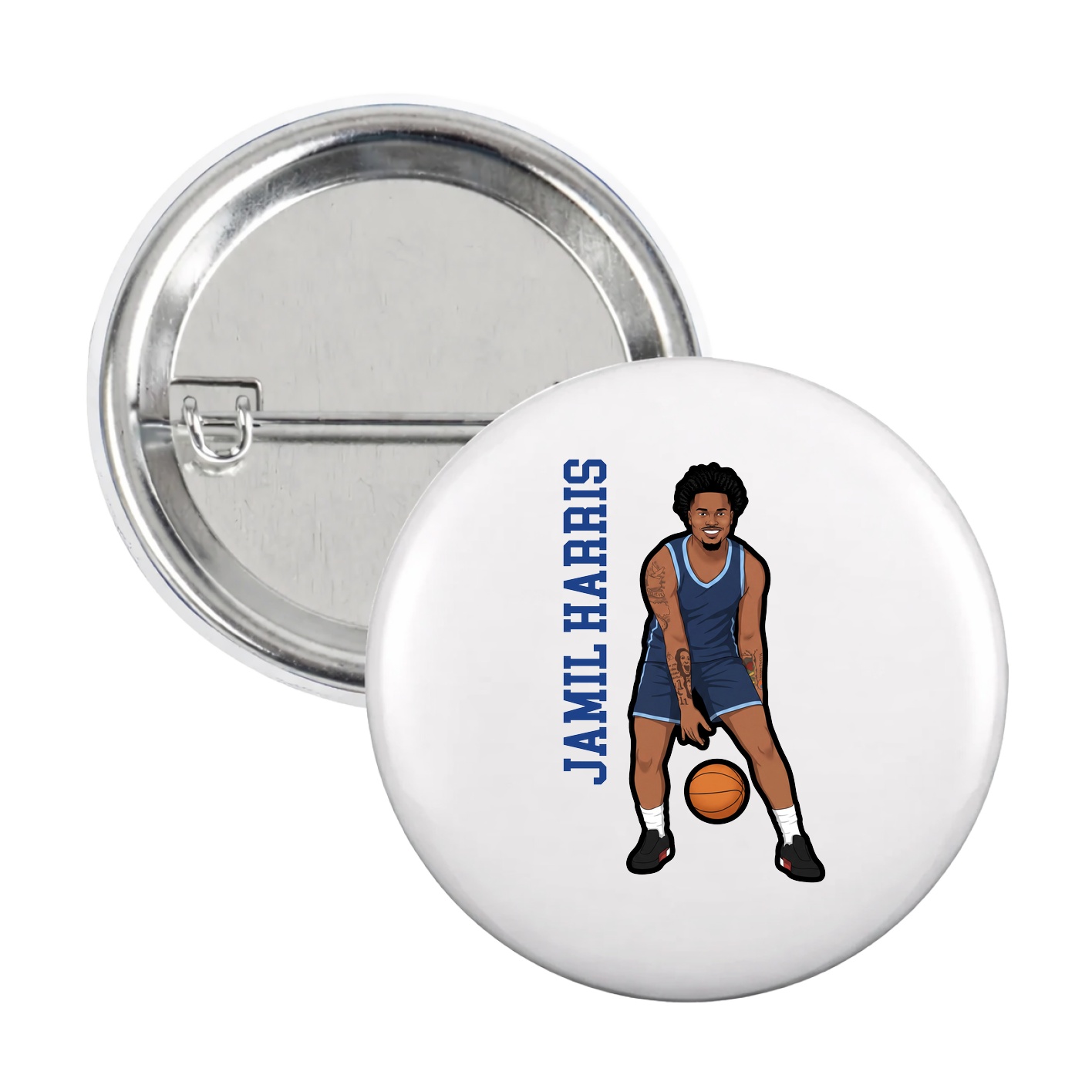 Game Day Button — Name Vertical in White