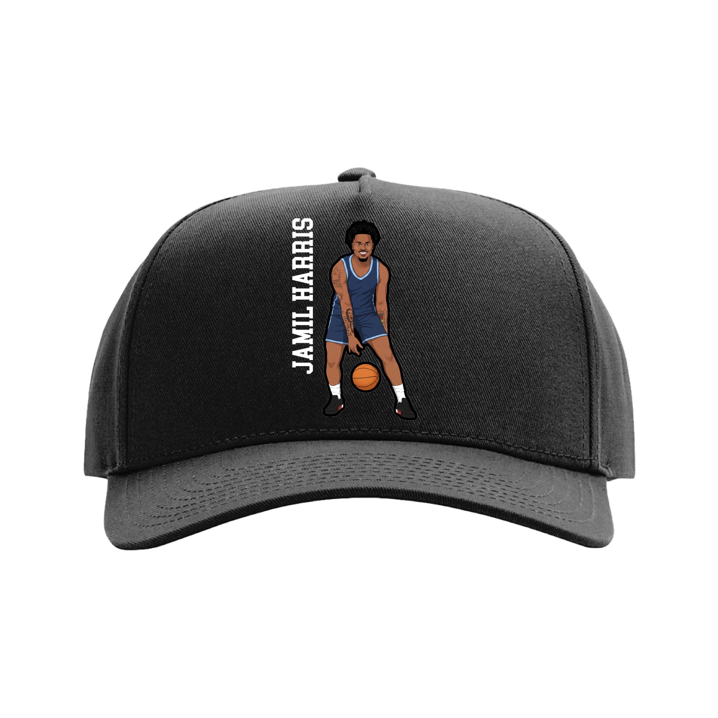 Full Fabric Five-Panel Champ Cap — Name Vertical in Black
