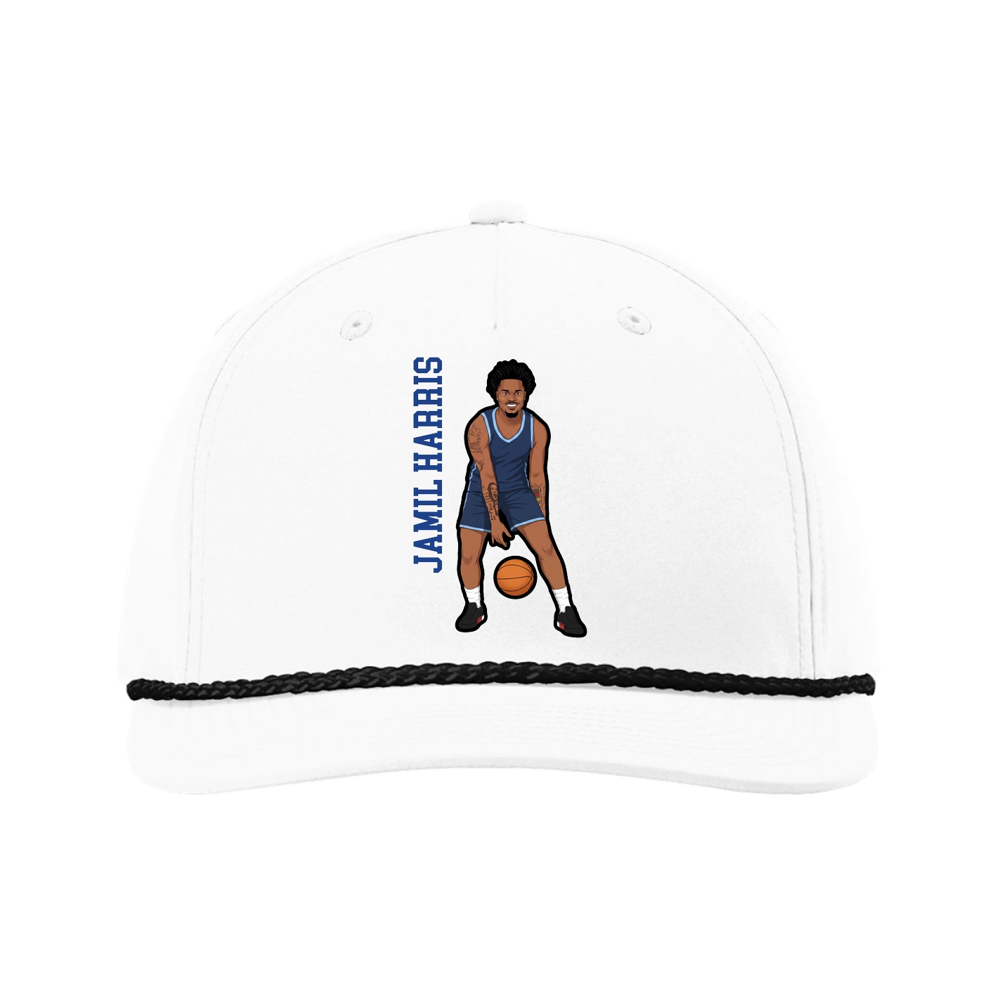 Five-Panel Classic Rope Cap — Name Vertical in White