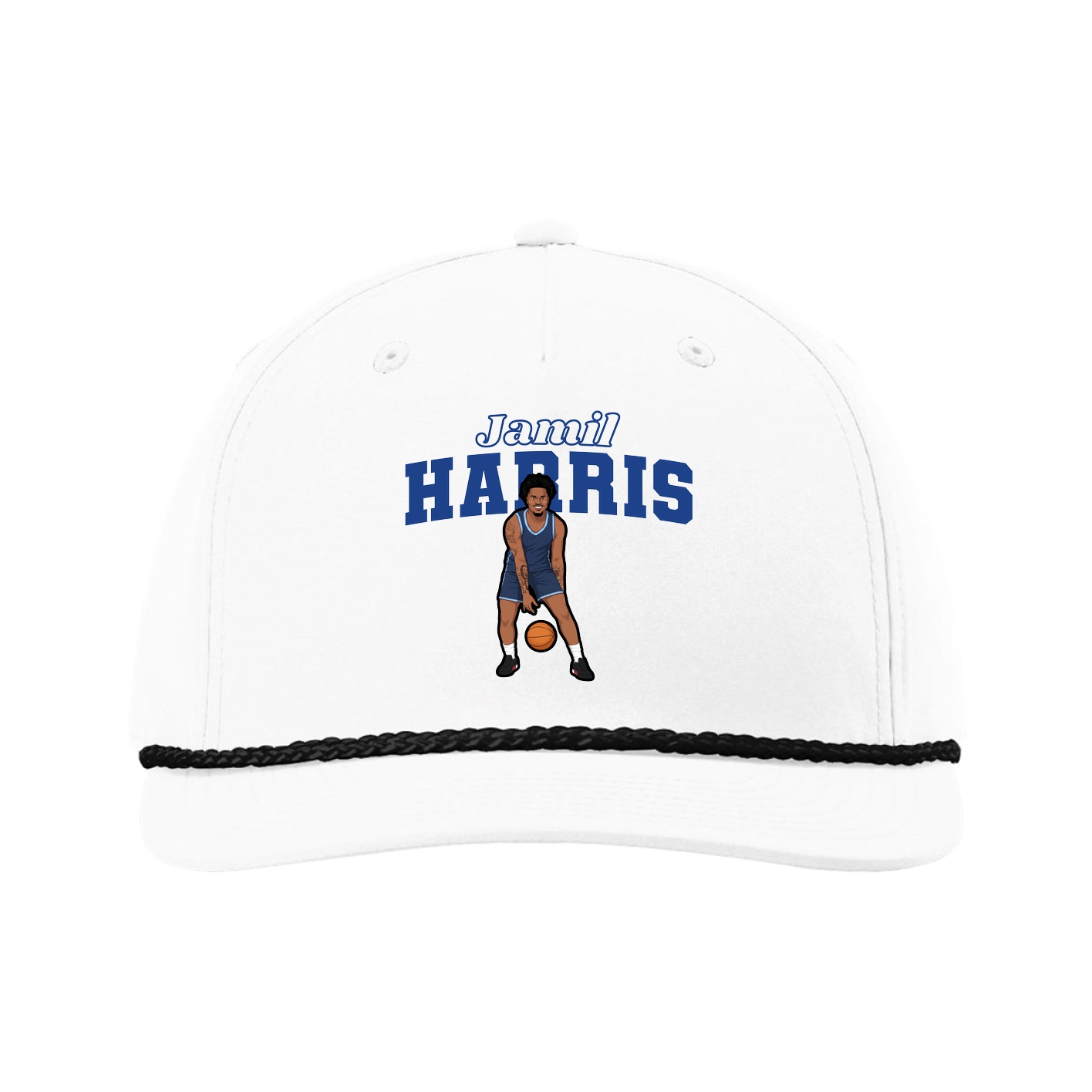 Five-Panel Classic Rope Cap — Name Arch in White