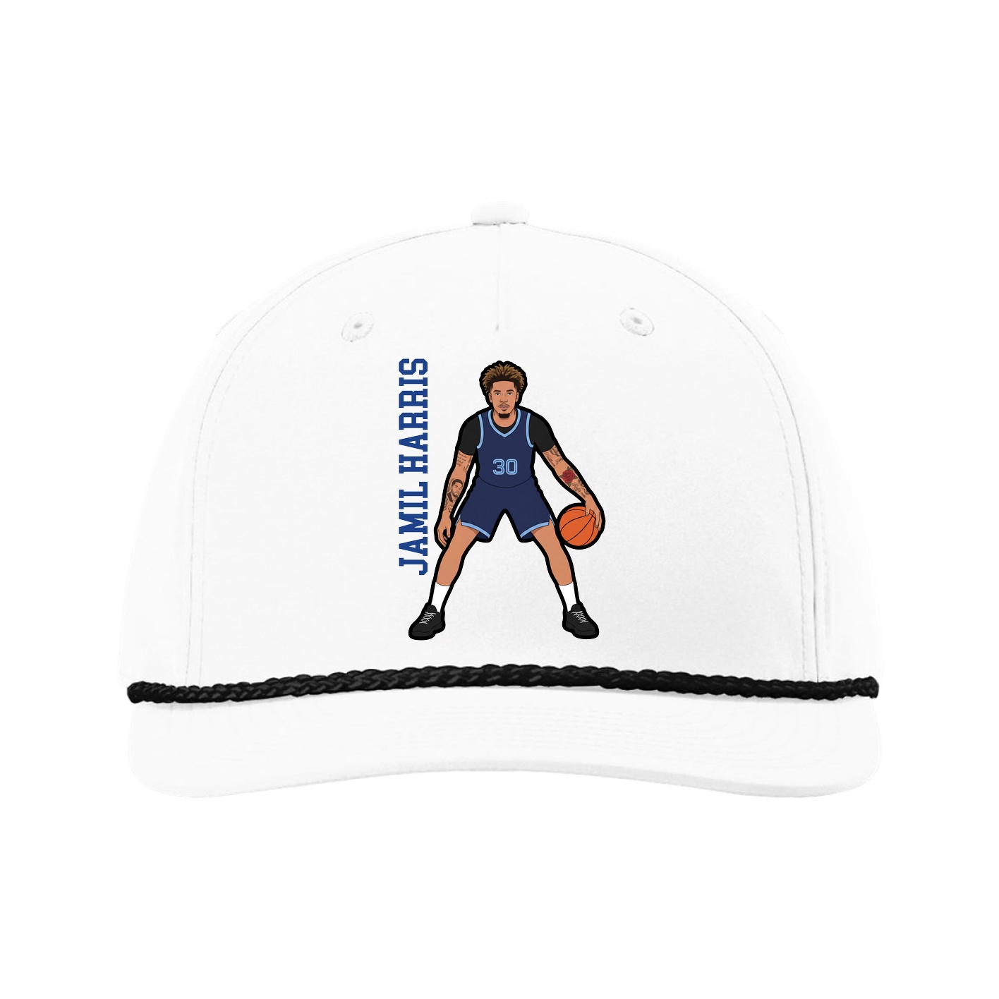 Five-Panel Classic Rope Cap — Name Vertical in White