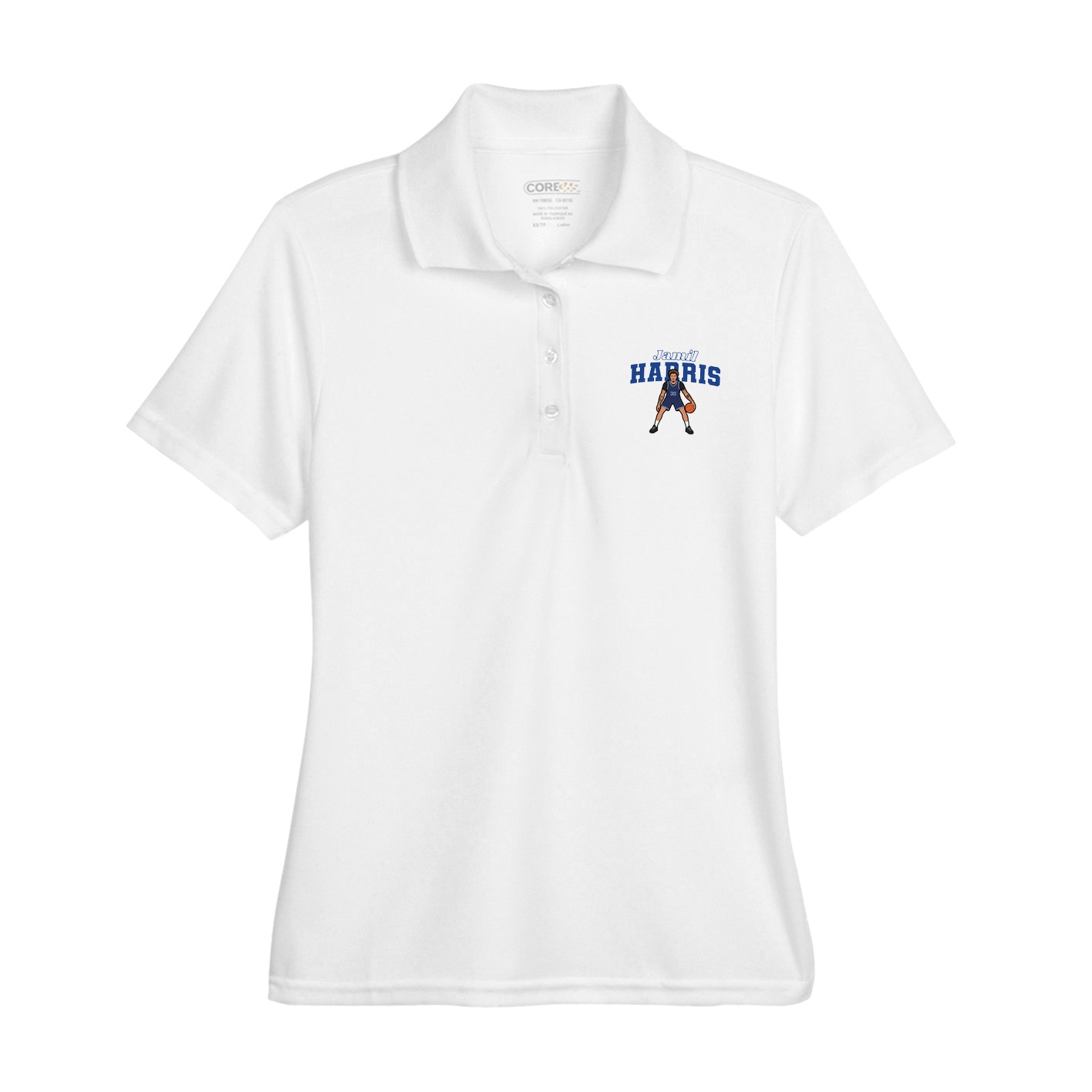 Womens Performance Polo — Name Arch in White