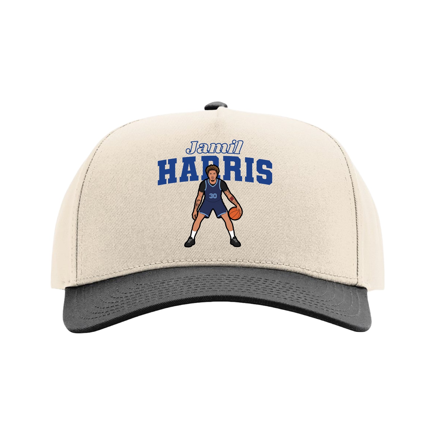Full Fabric Five-Panel Champ Cap — Name Arch in Cream/Black