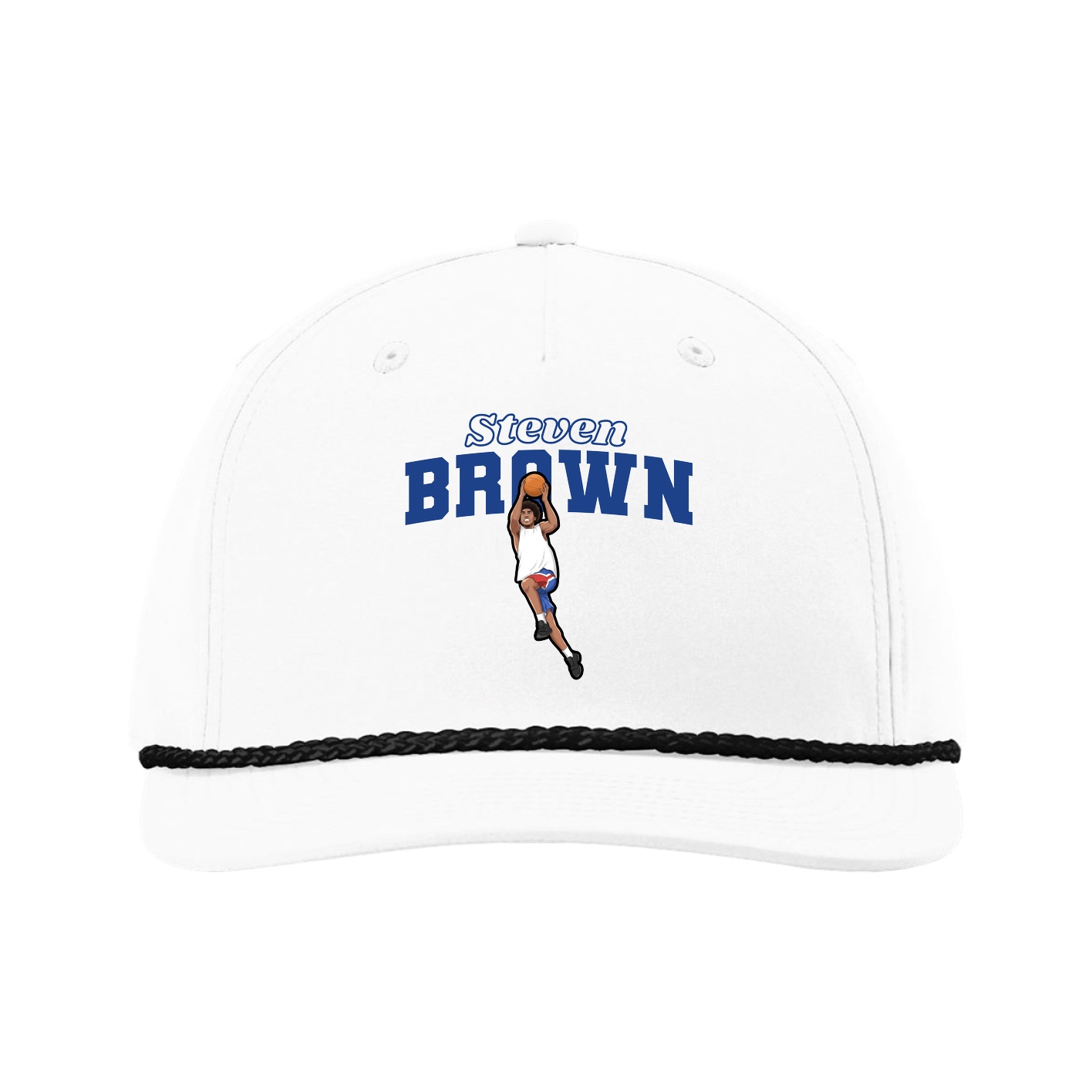 Five-Panel Classic Rope Cap — Name Arch in White