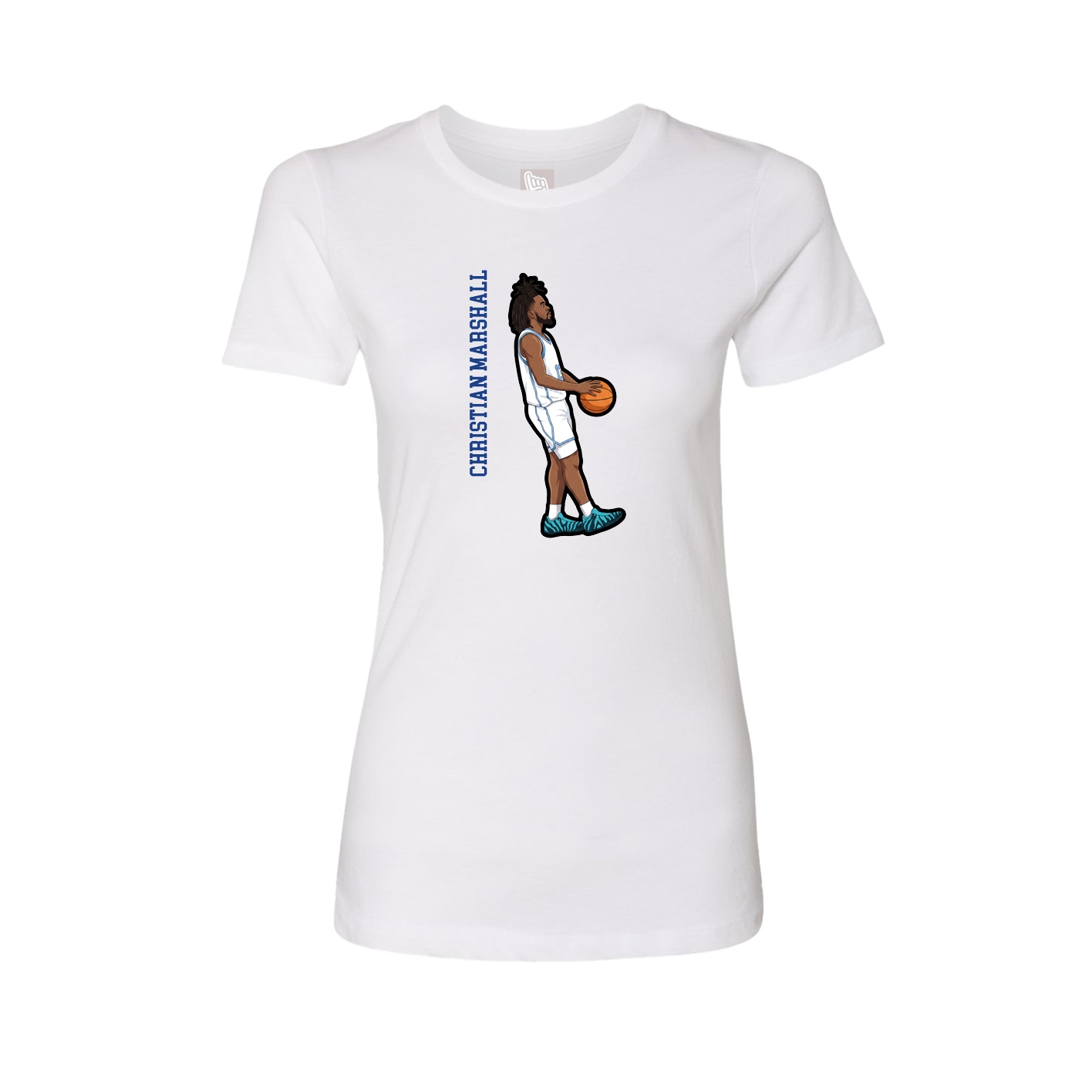 Fitted Women's Tee — Name Vertical in White