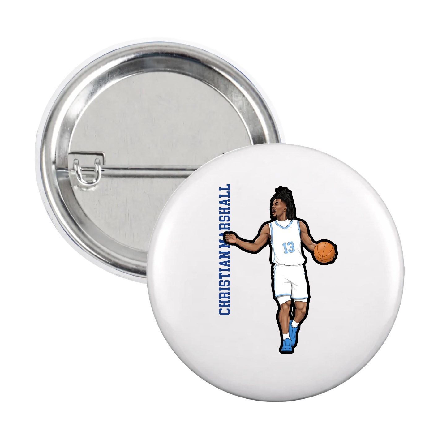 Game Day Button — Name Vertical in White