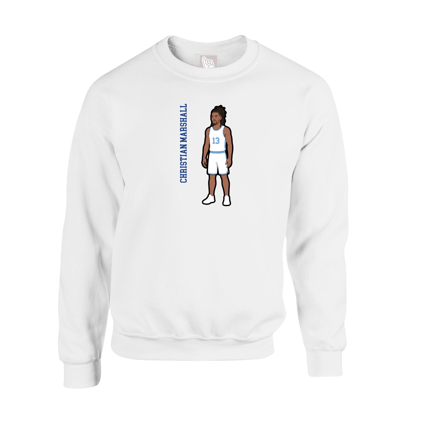 Fleece Crew — Name Vertical in White