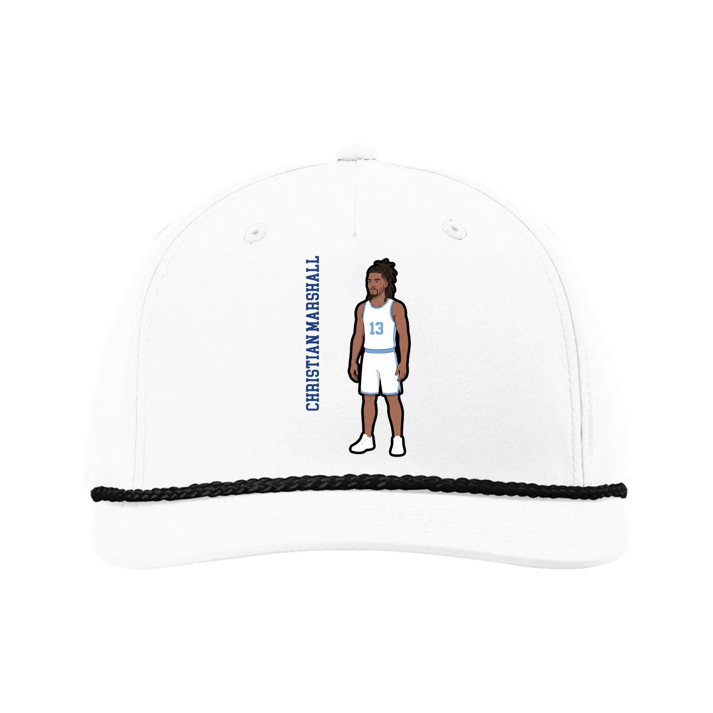 Five-Panel Classic Rope Cap — Name Vertical in White