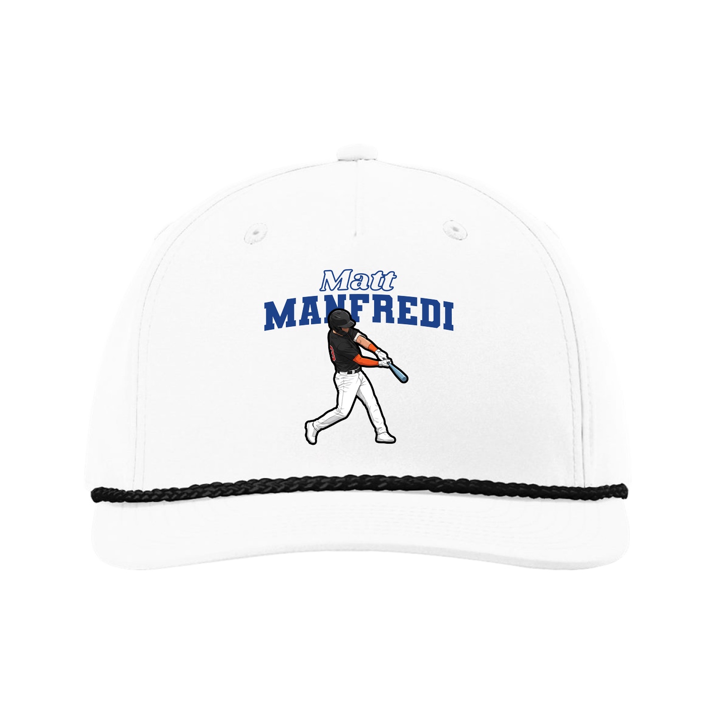 Five-Panel Classic Rope Cap — Name Arch in White