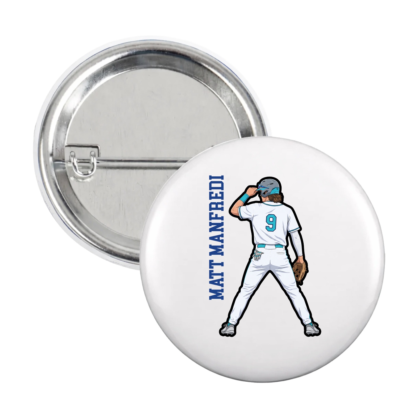 Game Day Button — Name Vertical in White