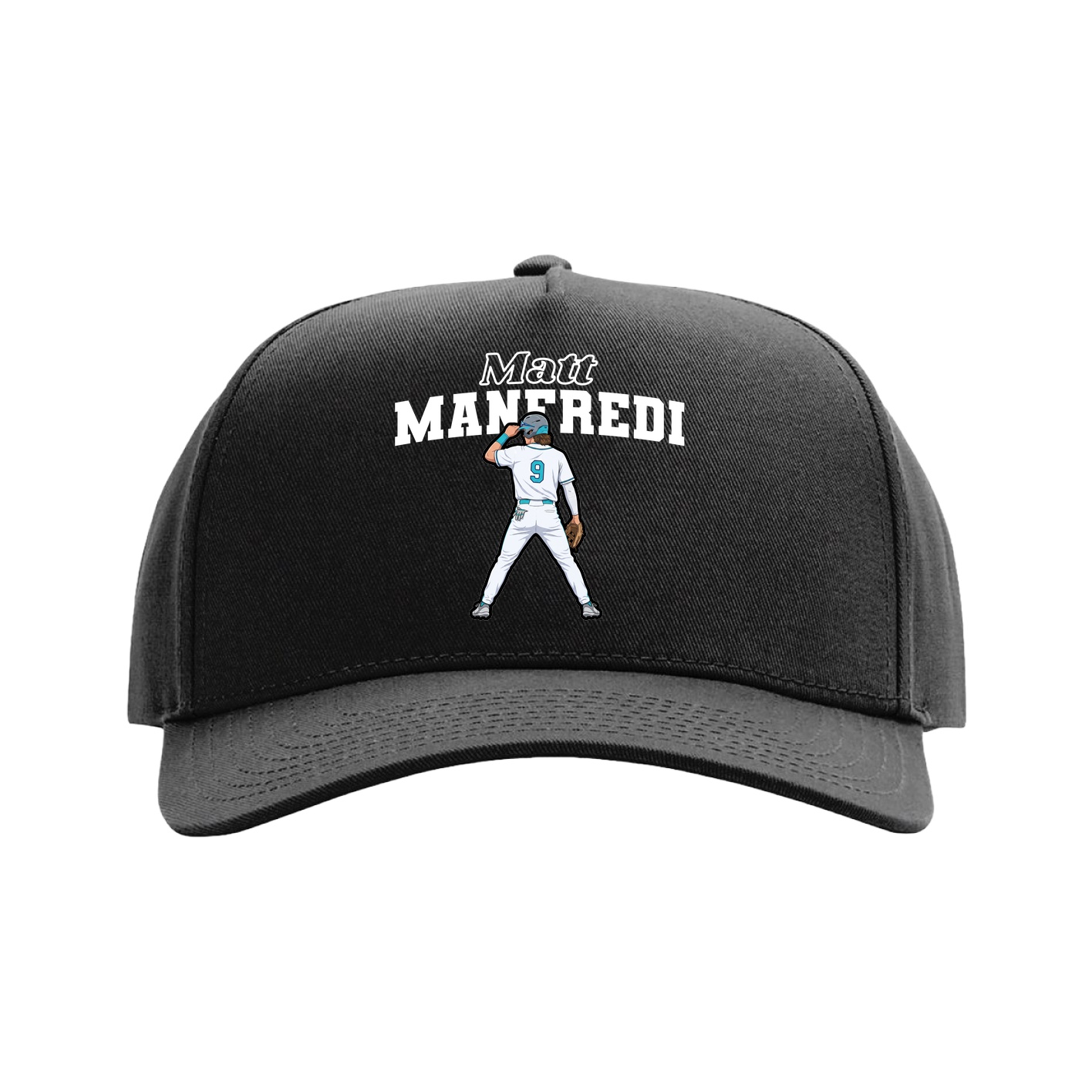 Full Fabric Five-Panel Champ Cap — Name Arch in Black
