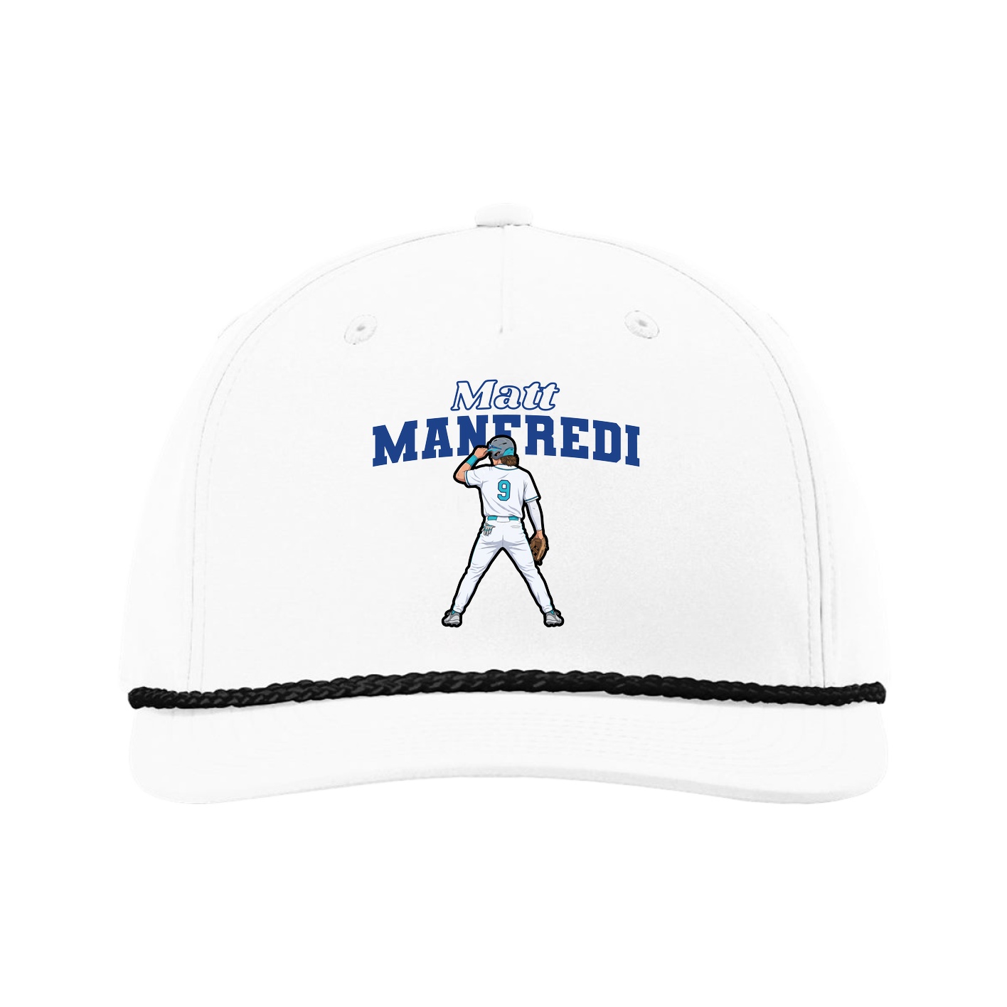 Five-Panel Classic Rope Cap — Name Arch in White