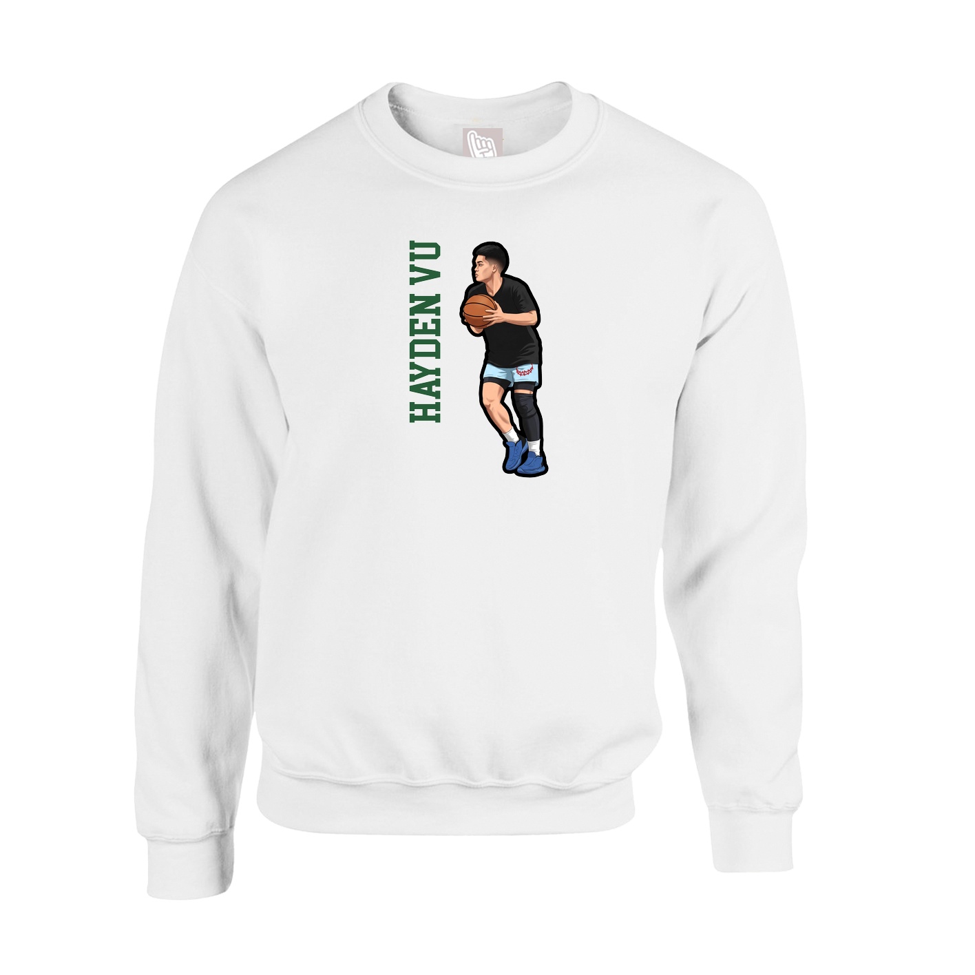 Fleece Crew — Name Vertical in White