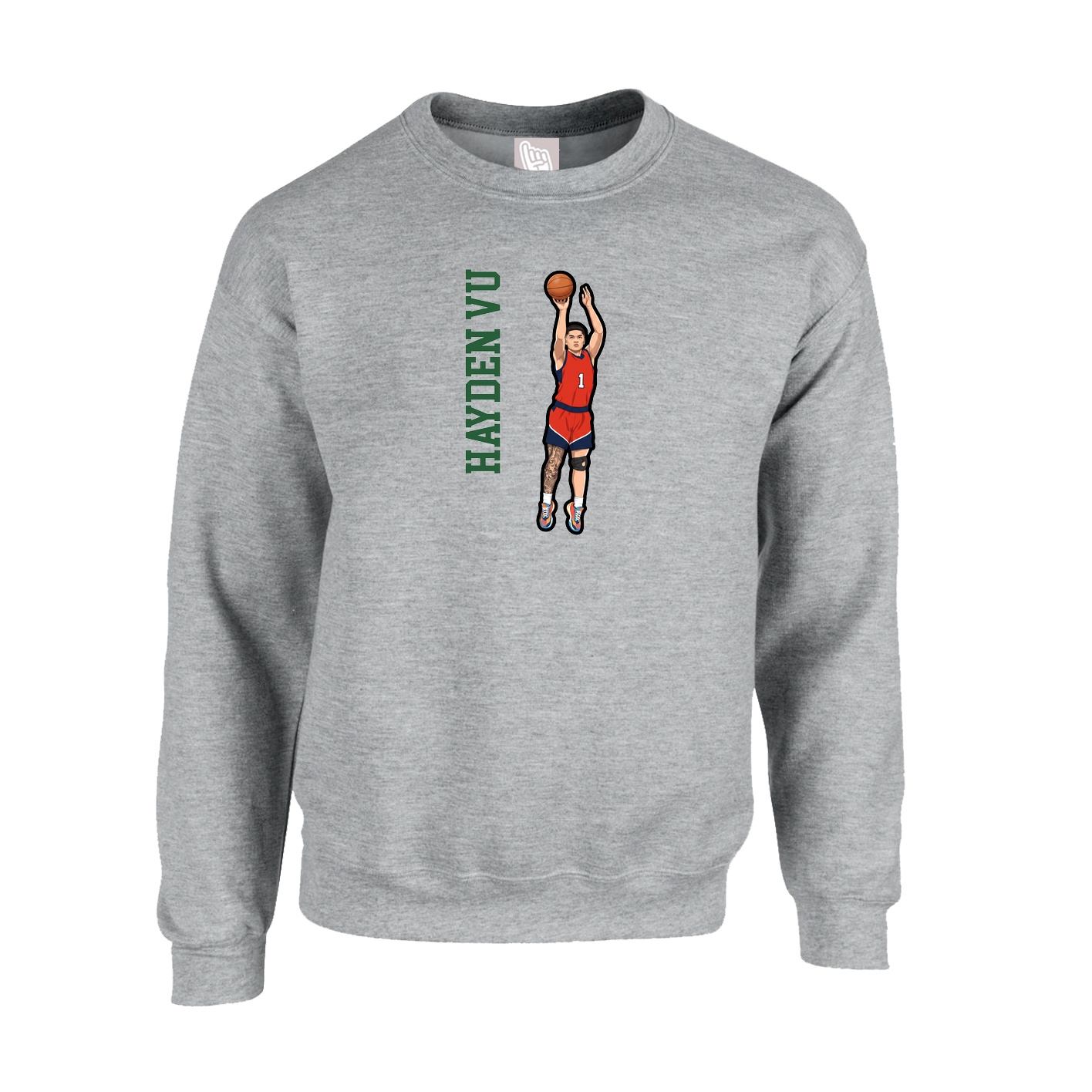 Fleece Crew — Name Vertical in Grey
