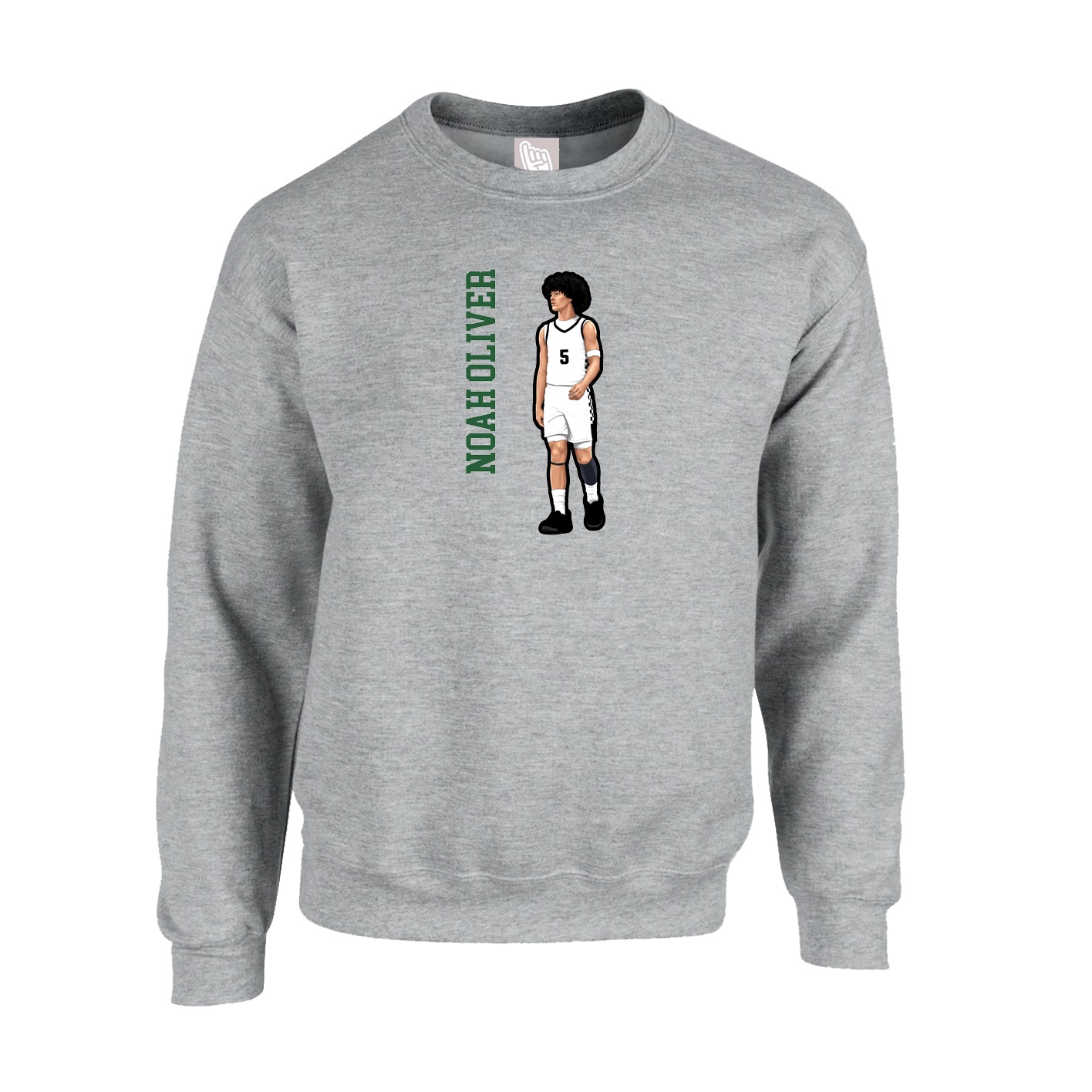 Fleece Crew — Name Vertical in Grey