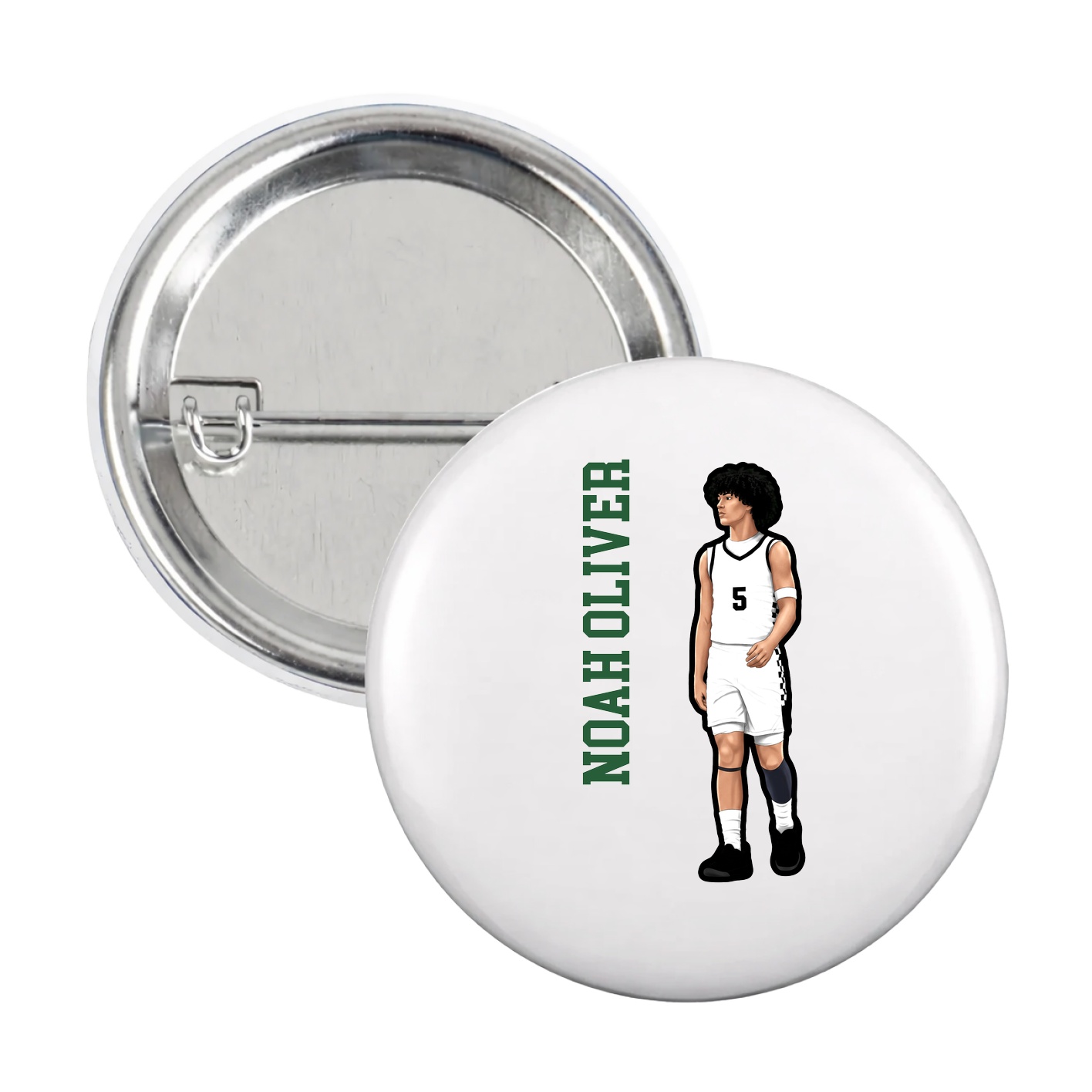 Game Day Button — Name Vertical in White
