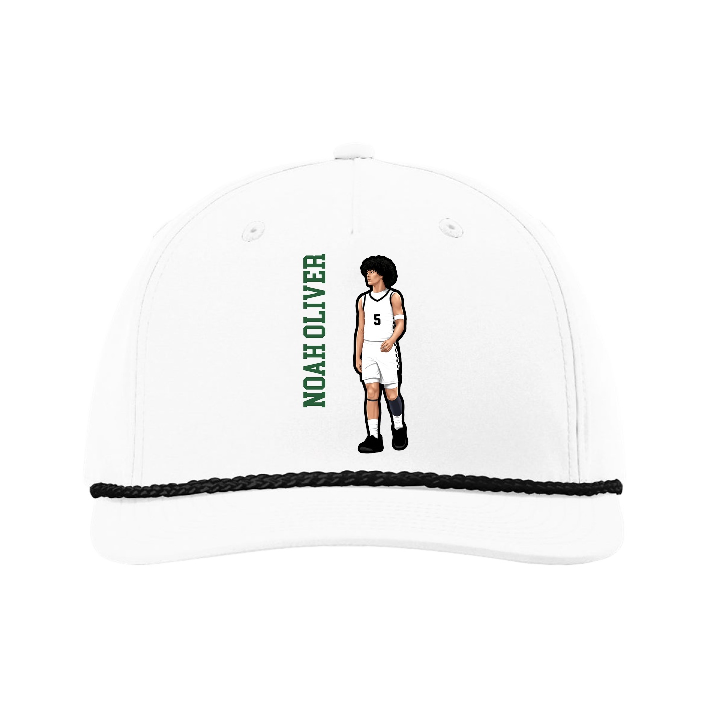 Five-Panel Classic Rope Cap — Name Vertical in White