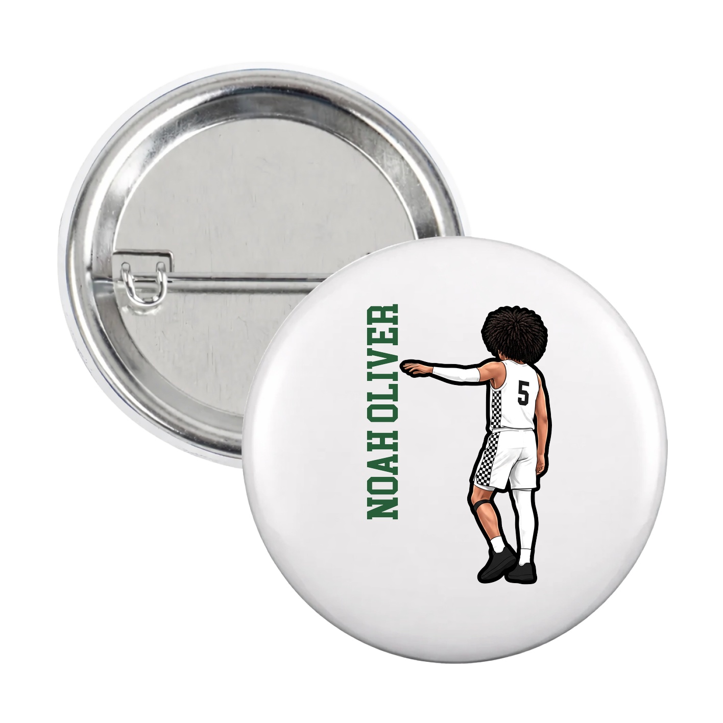 Game Day Button — Name Vertical in White