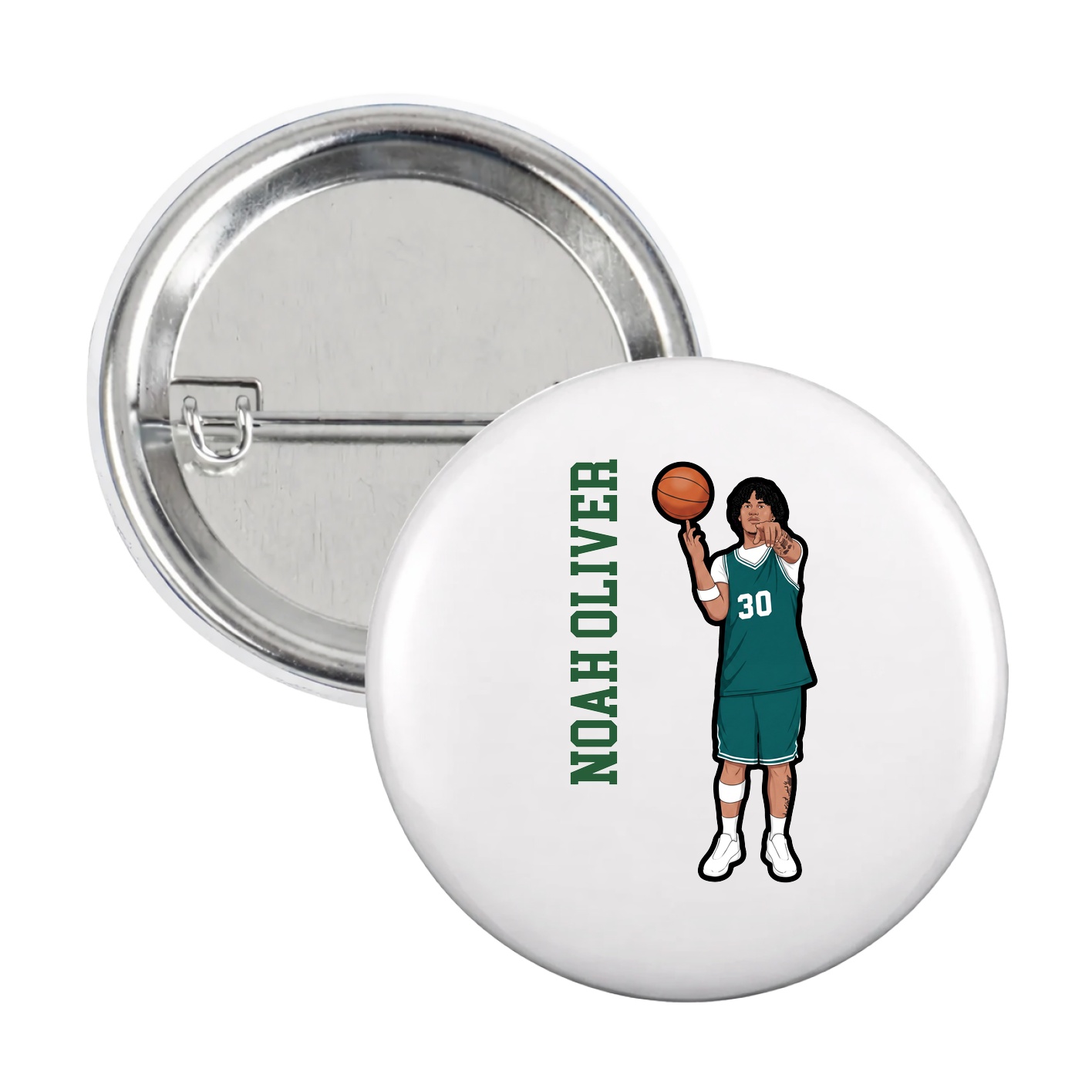 Game Day Button — Name Vertical in White